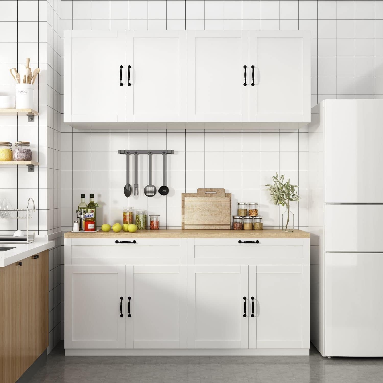 Amazon.com: Furnaza Kitchen Wall Cabinets 4 Doors - Laundry Wall Mounted Display Storage ...