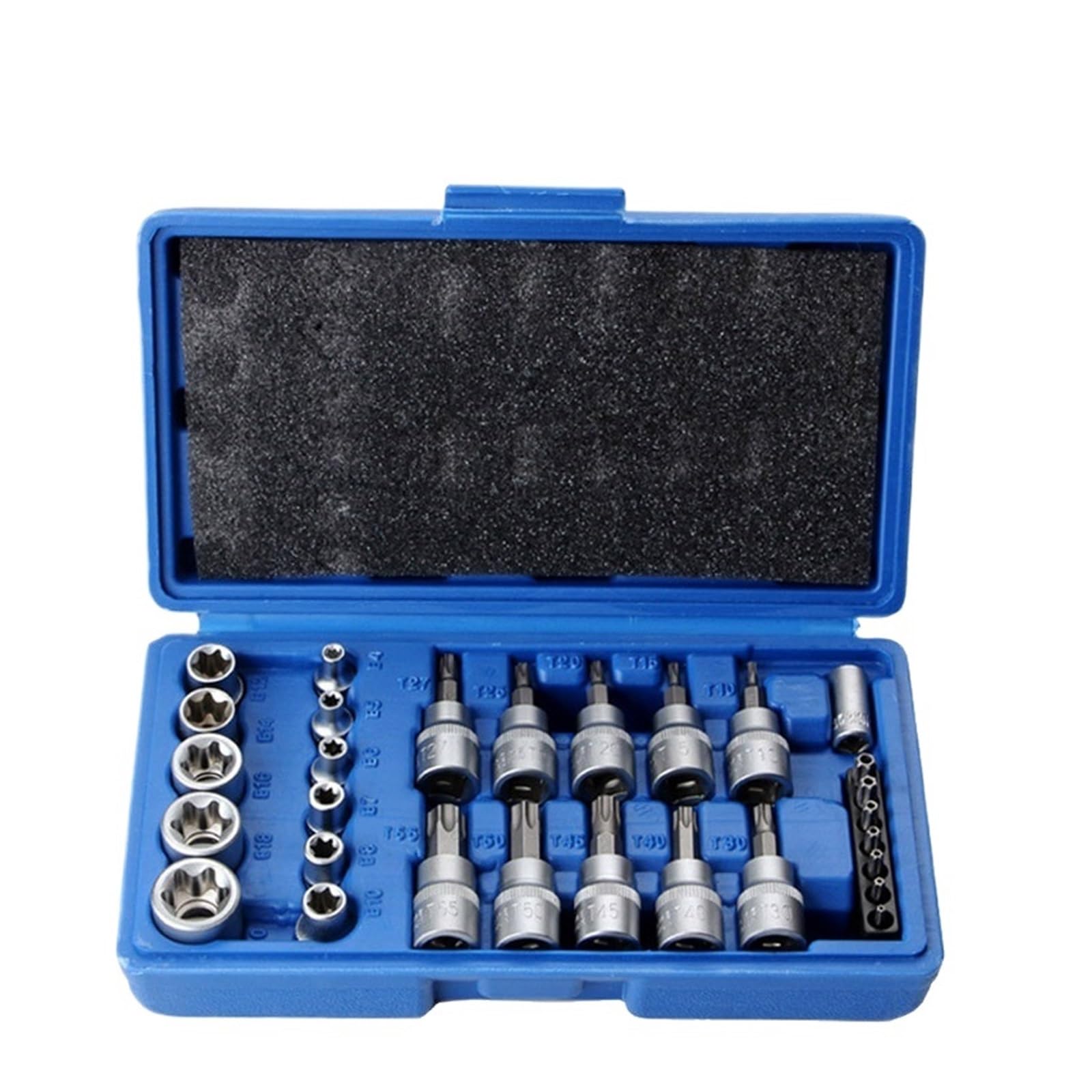 Zestaw nasadek Torx Star Bit 1/4 "3/8" 1/2 "męski żeński sterownik E Torx Star Bit chromowo-wanadowy jasny chrom (Color : 29PCS)