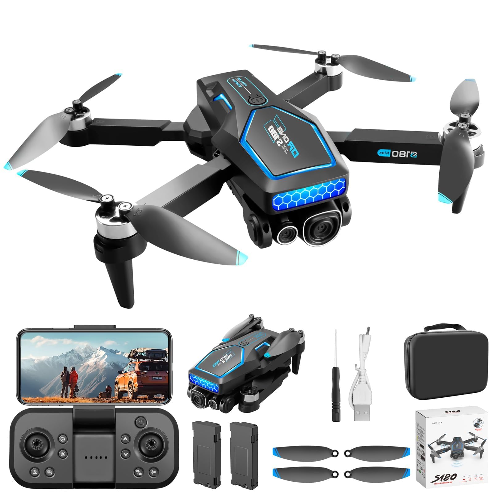 Drone Avec Caméra 4K Adulte,Moteur sans Balais,Avion Radiocommandé Avec 3 Caméras,Prendre une Photo avec un Geste,Caméras ESC,Maintien en Altitude,168 G,Cadeau Convient aux Enfants et aux Adultes