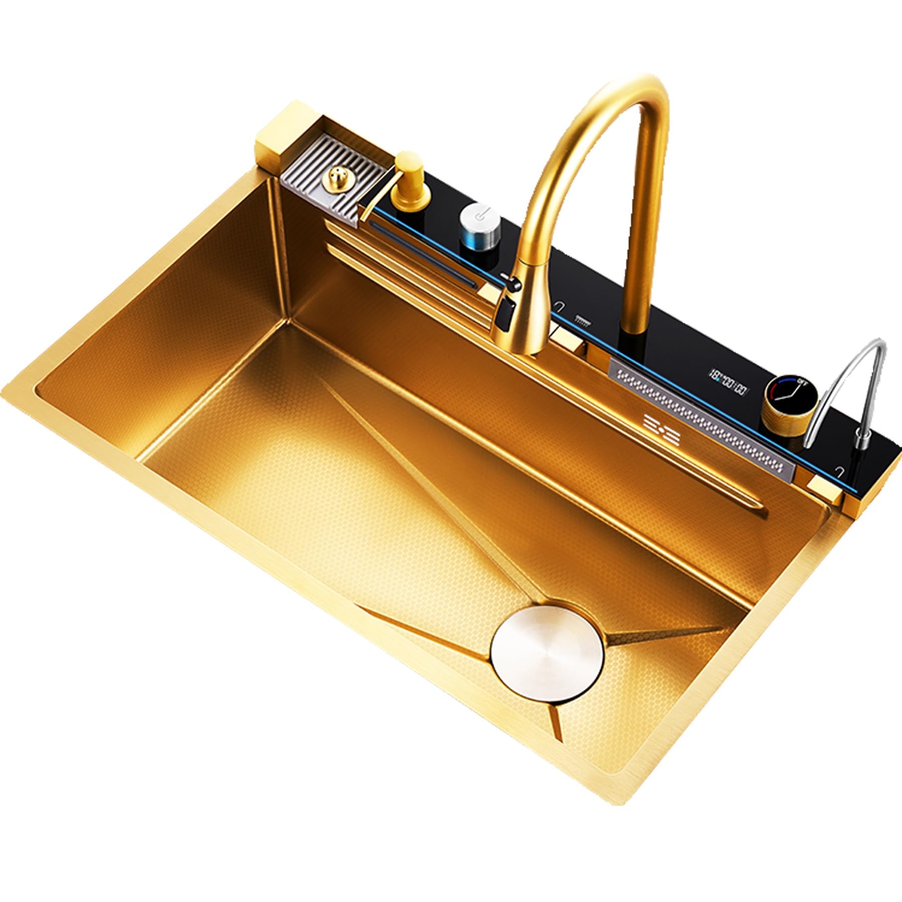 ZQFHSX Waterfall Multifunction Sink Gold Kitchen 304 Stainless Steel Workstation 68/75/80/90CM for Bar, Kitchen(90CM)