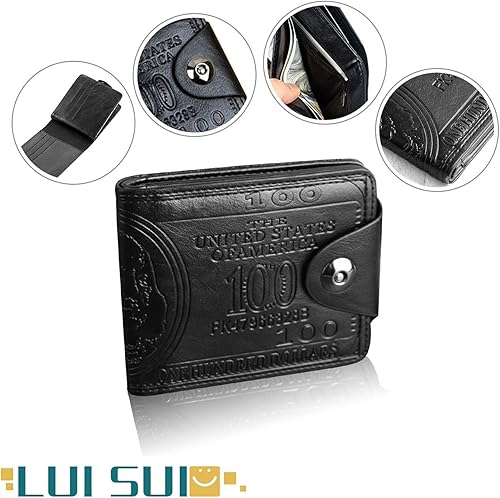 Miniatura 4 de Billetera de piel con diseño de billete de dólar con bolsillos plegables portatarjeta de crédito portafotos de LUI SUI