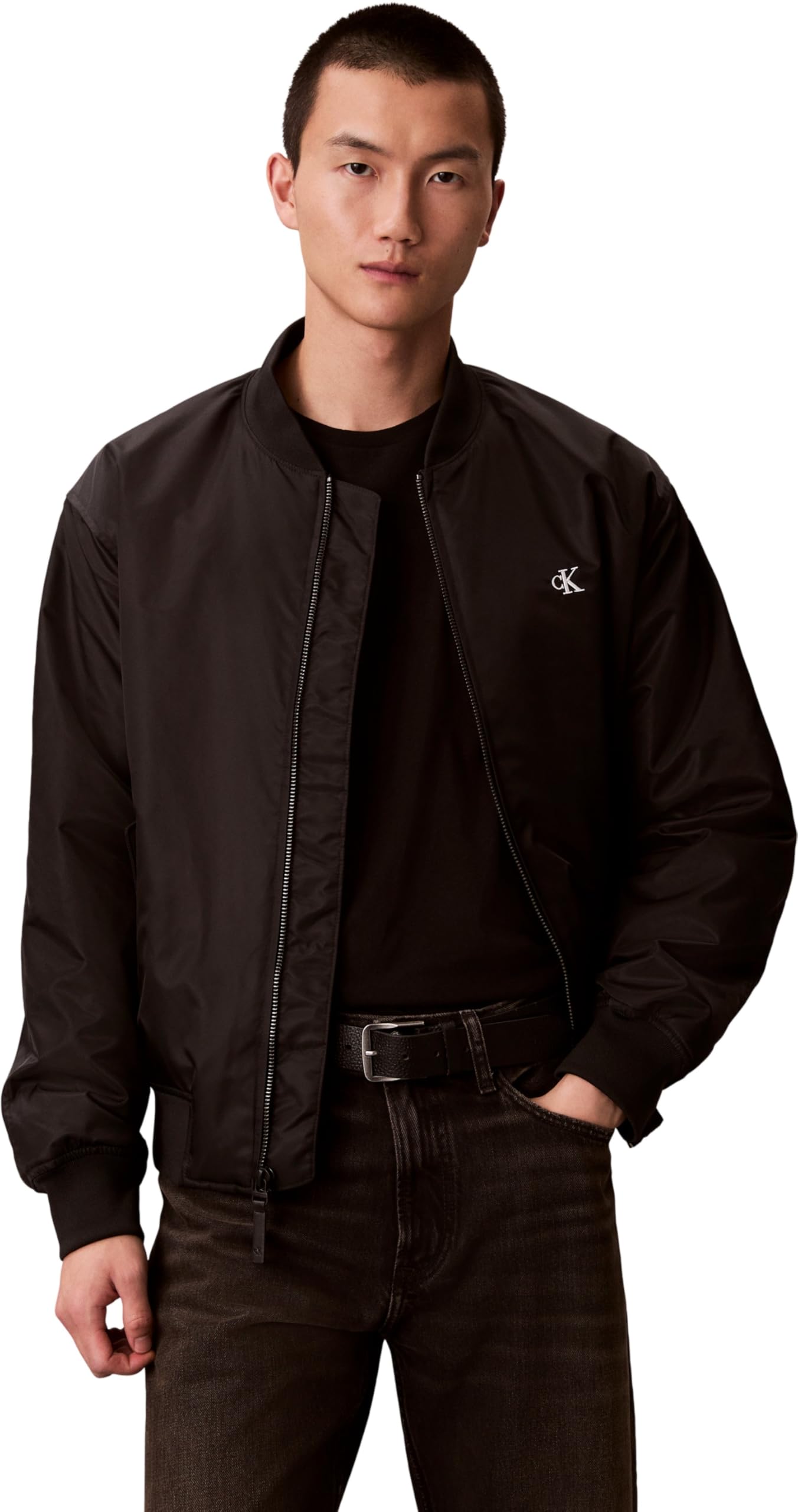 Calvin Klein Men's Hero Bomber Jacket with Zip, Black (Black), L