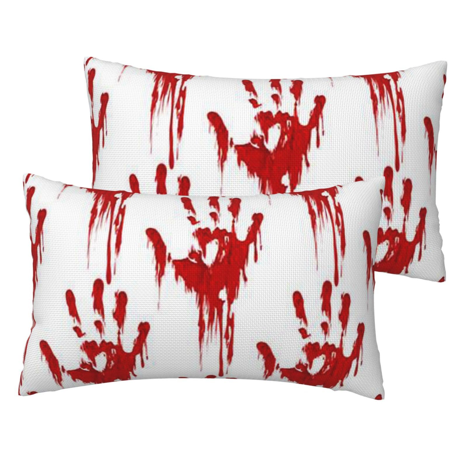 Housses de coussin imitation lin mains sanglantes aux finitions soignées pour décoration gore