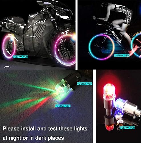 Miniatura 6 de Paquete de 4 luces LED para rueda de bicicleta, tapones para válvulas de neumáticos de automóvil, tapas de vástagos de bicicleta, motocicleta,
