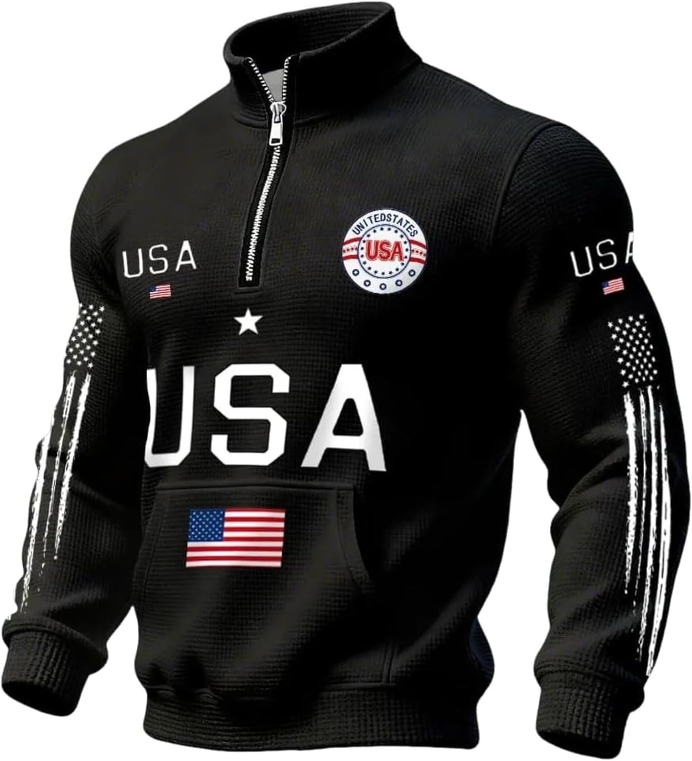 250 Anniversary USA Sweatshirt Men American Flag Sweatshirt Long Sleeve Waffle 1776-2026 250th Anniversary Shirt