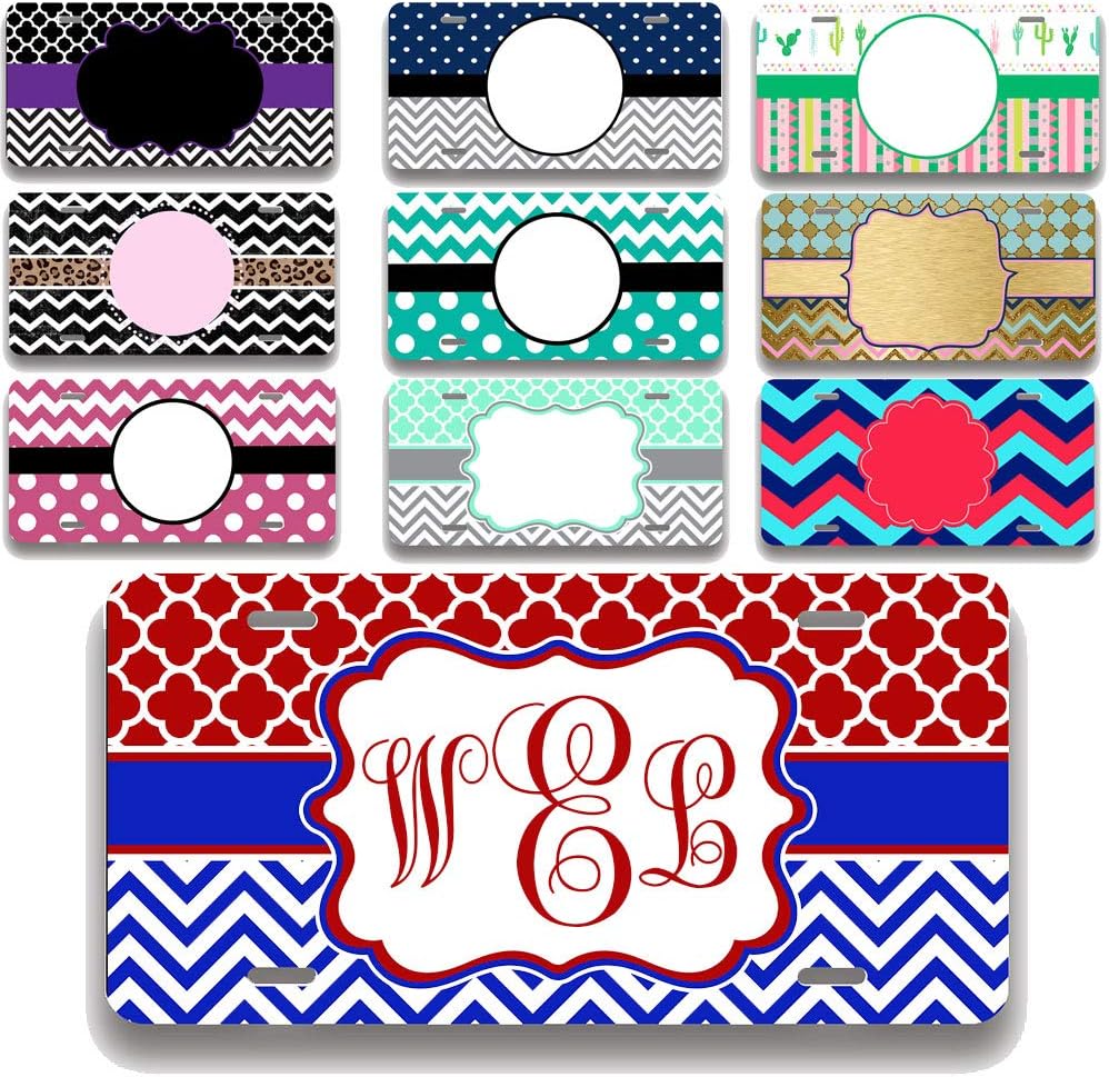 License Plate Monogram | Monogrammed Front License Plate | 6 x 12 inch Personalized Front License Plate Initials | Custom Car Plate for Kids, Cars, Trucks, Trailers (Chevron)