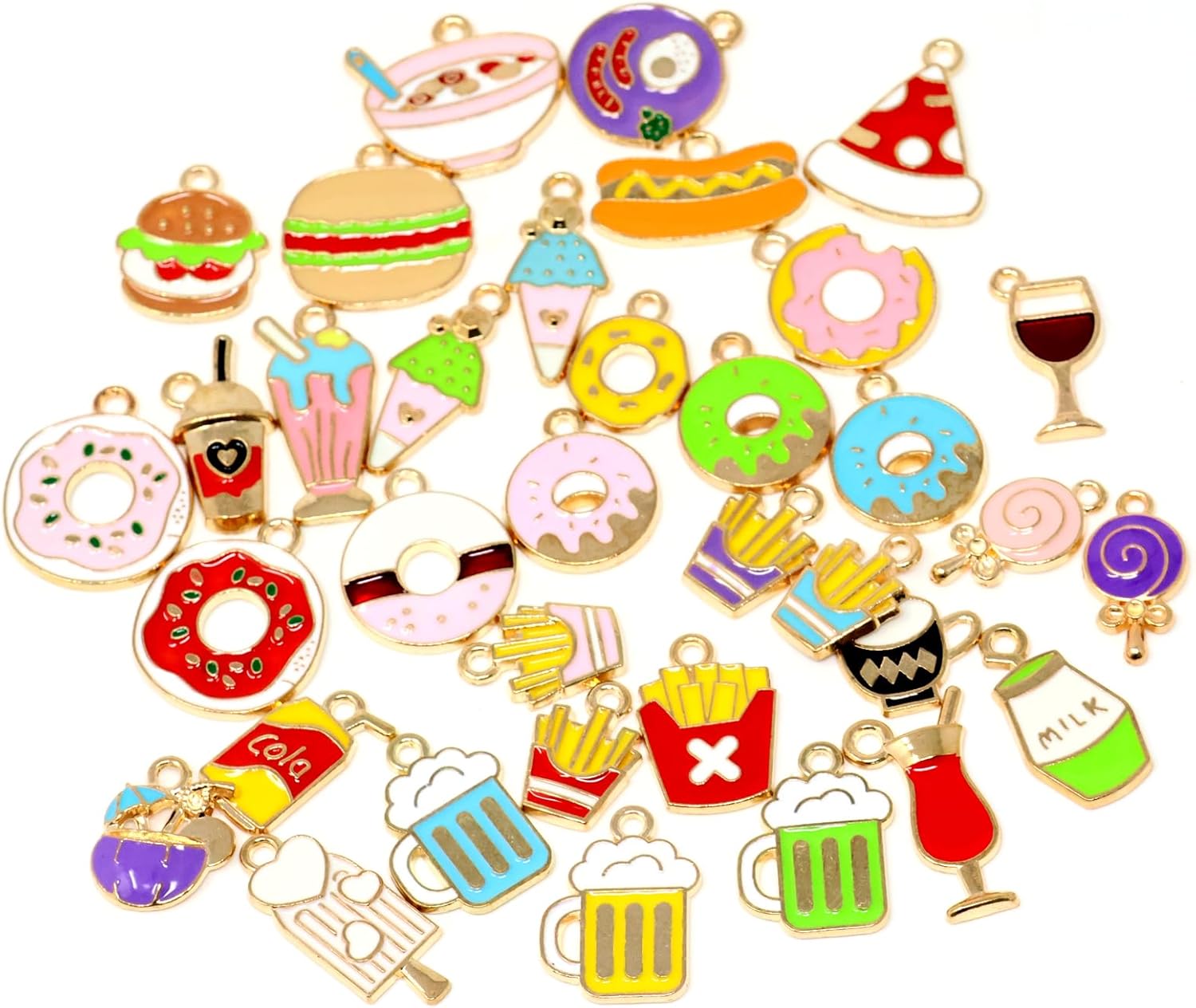 Honbay 35PCS Enamel Food Theme Charms Pendant Alloy Sweet Fast Food Pendants for Earring Necklace Bracelet Keychain Jewelry Craft Making (35 Style)