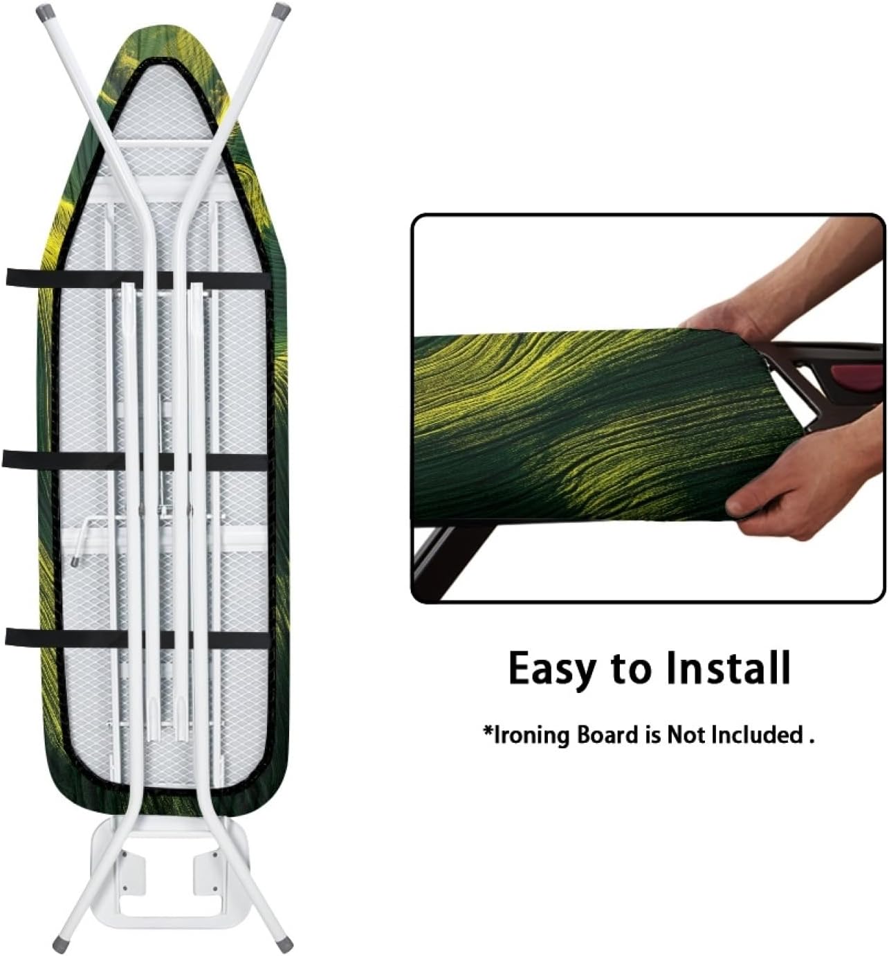 Large Ironing Board Cover and Pad 59x19 Green Grass Iron Table Cover with Padding,Extra Wide,Resist Scorching and Staining,Heatproof,Adjustable Fastener Durable Stain