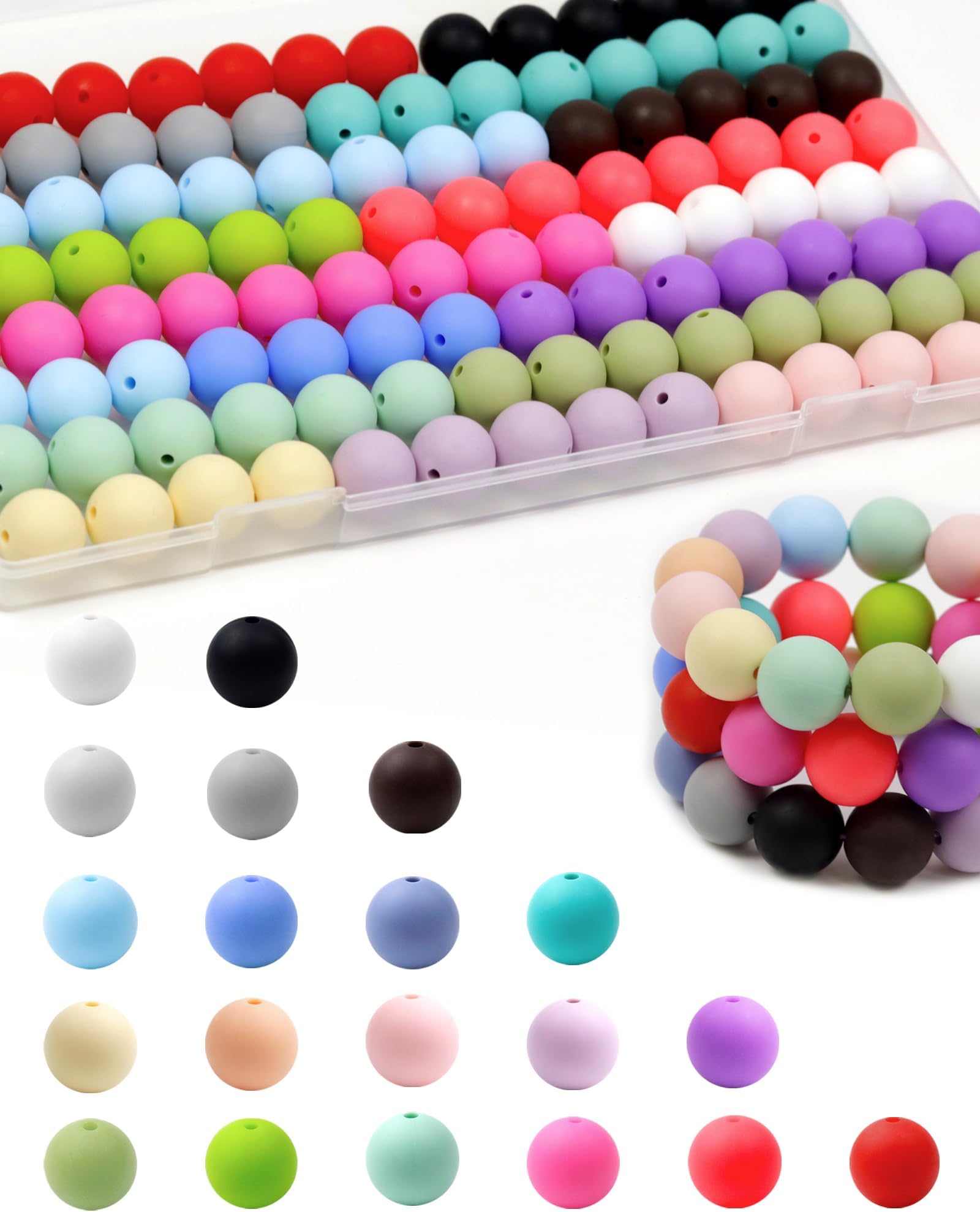 FIVEIZERO 120PCS Silicone Beads,15mm Silicone Beads for Keychain Making,Focal Beads Rubber Round Bulk Beads Mixed Color Silicone Beads for DIY and Keychain Accessories Silicone Beads Crafts Making