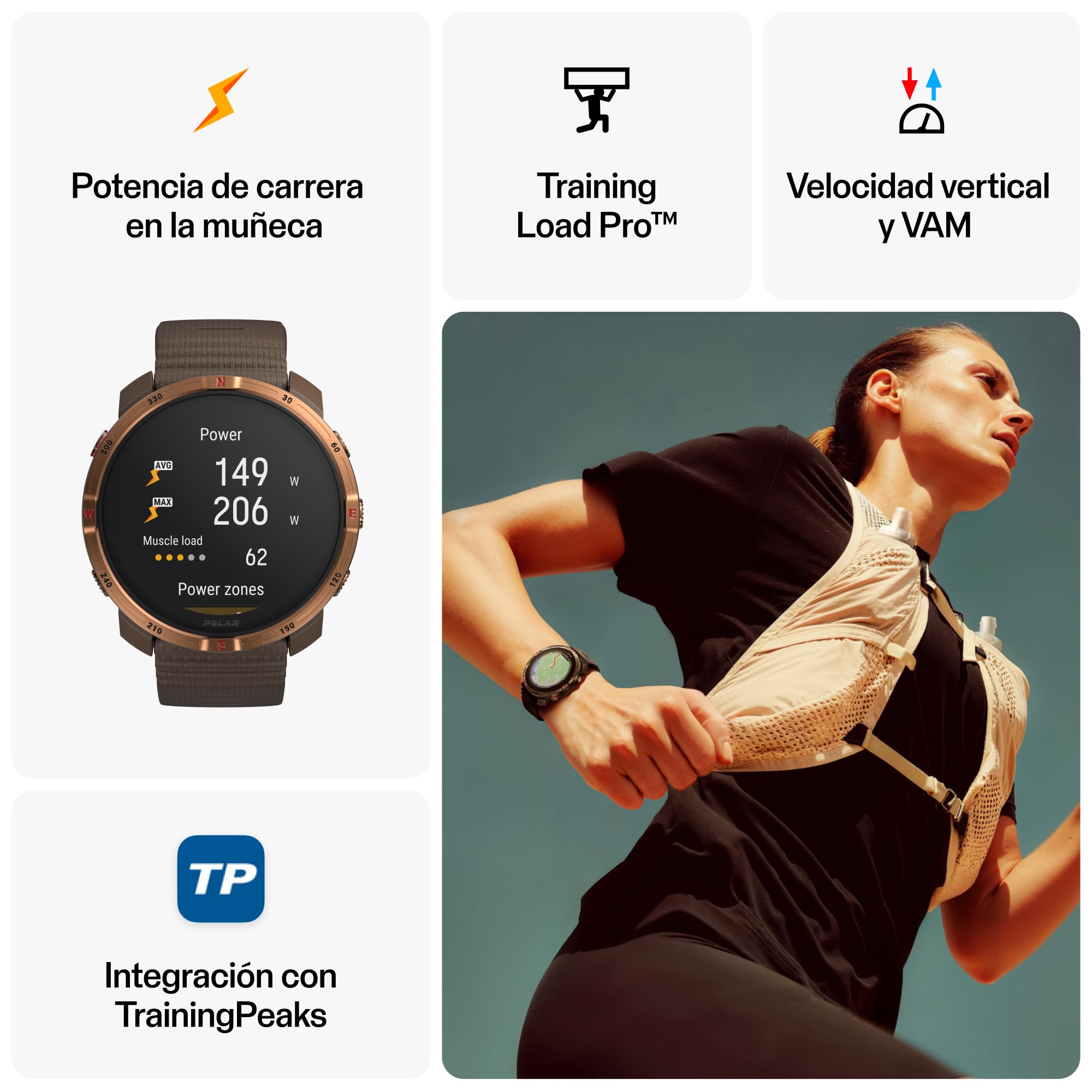 Polar Grit X2 Reloj Multideporte GPS AMOLED Mapas Offline GPS Dual ECG Muñeca Biosensores Elixir SpO2 Batería 7 Días Copper Brown