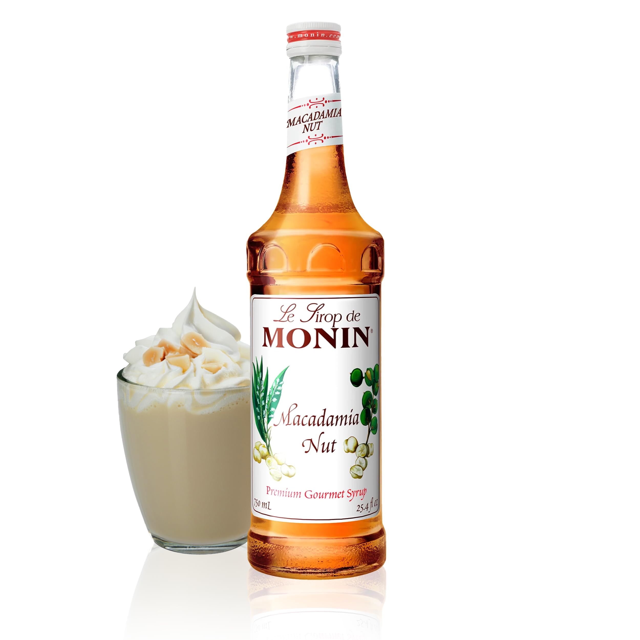 Monin - Macadamia Nut Syrup | Premium Syrup for Lattes, Cappuccinos, Hot Cocoas & More | Clean Label, No Artificial Flavors, No Artificial Preservatives (BPA-Free Glass Bottle, 750 ml)