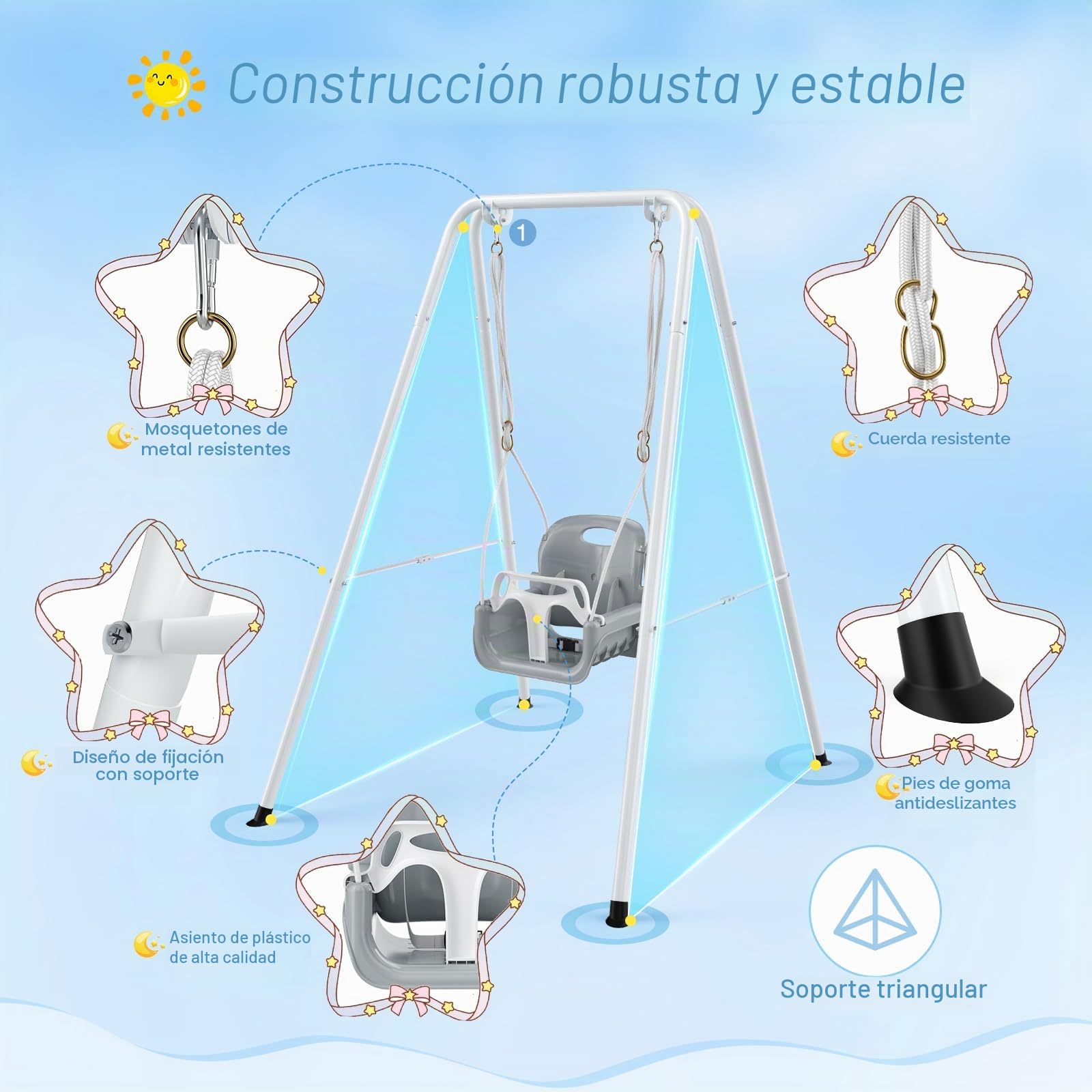 Baby Swing con el Marco 2 en 1, el Columpio para niños con un Soporte de Metal, el cinturón de Seguridad, Sentado para Interiores y al Aire Libre (Blanco)