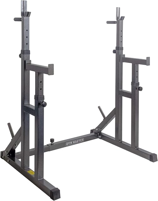GYM MASTER Fully Adjustable Heavy Duty Squat Rack With Multi Position Spotter, Dip Bars & Weight Plate Holders