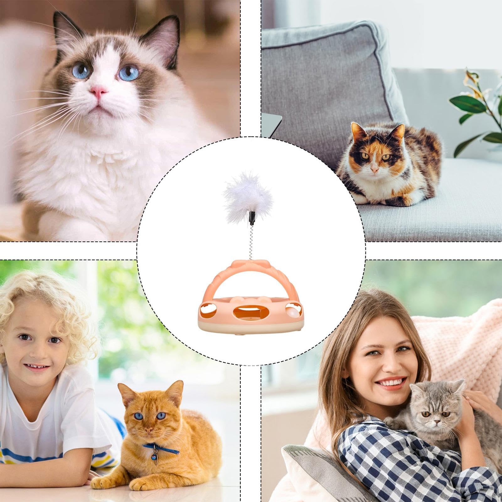 Juguetes para Gatos， Juguete de Pelota giratoria con Rompecabezas for Gatos, Entrenamiento Mental Plumas
