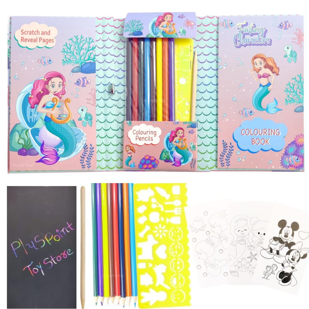 PLUSPOINT Coloring Kit Travel Pack, Coloring Book with 30 Coloring Pages 10 Rainbow Scratch Papers 8 Double Head Colored Pencils for Drawing Painting, Travel Coloring Kit for Kids Ages 3-12 (B0CRDZ98VK) Amazon Price History, Amazon Price Tracker
