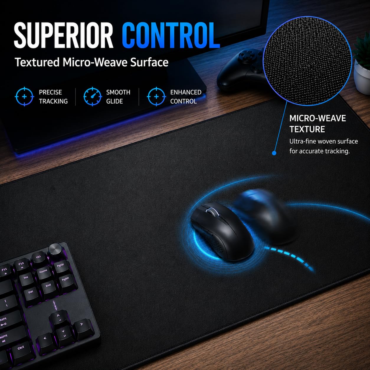 KTRIO Large Gaming Mouse Pad Desk Mat for Gamer, 31.5" x 11.8", Black, XL — Amazon image 2