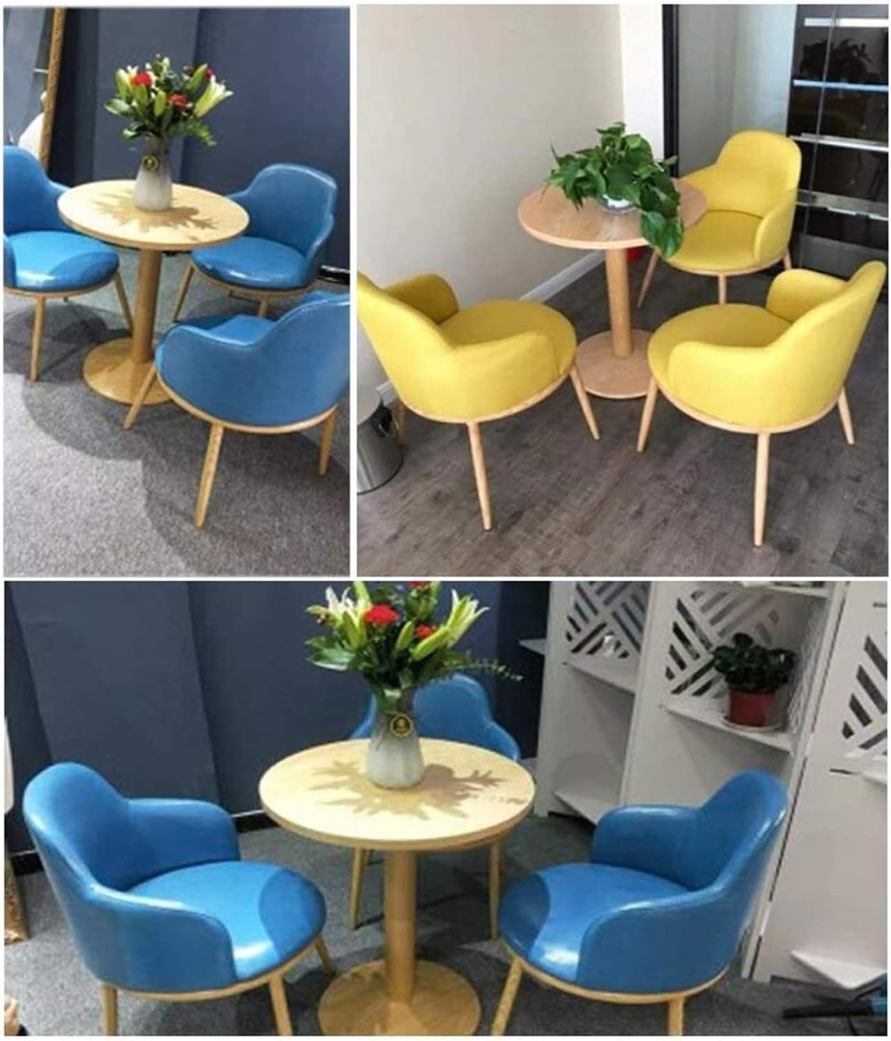 Creative Leisure Table and Chair Set Nordic Minimalist Style Living Room Apartment Study Balcony Home Wooden Round Table (Color : White) (Yellow)