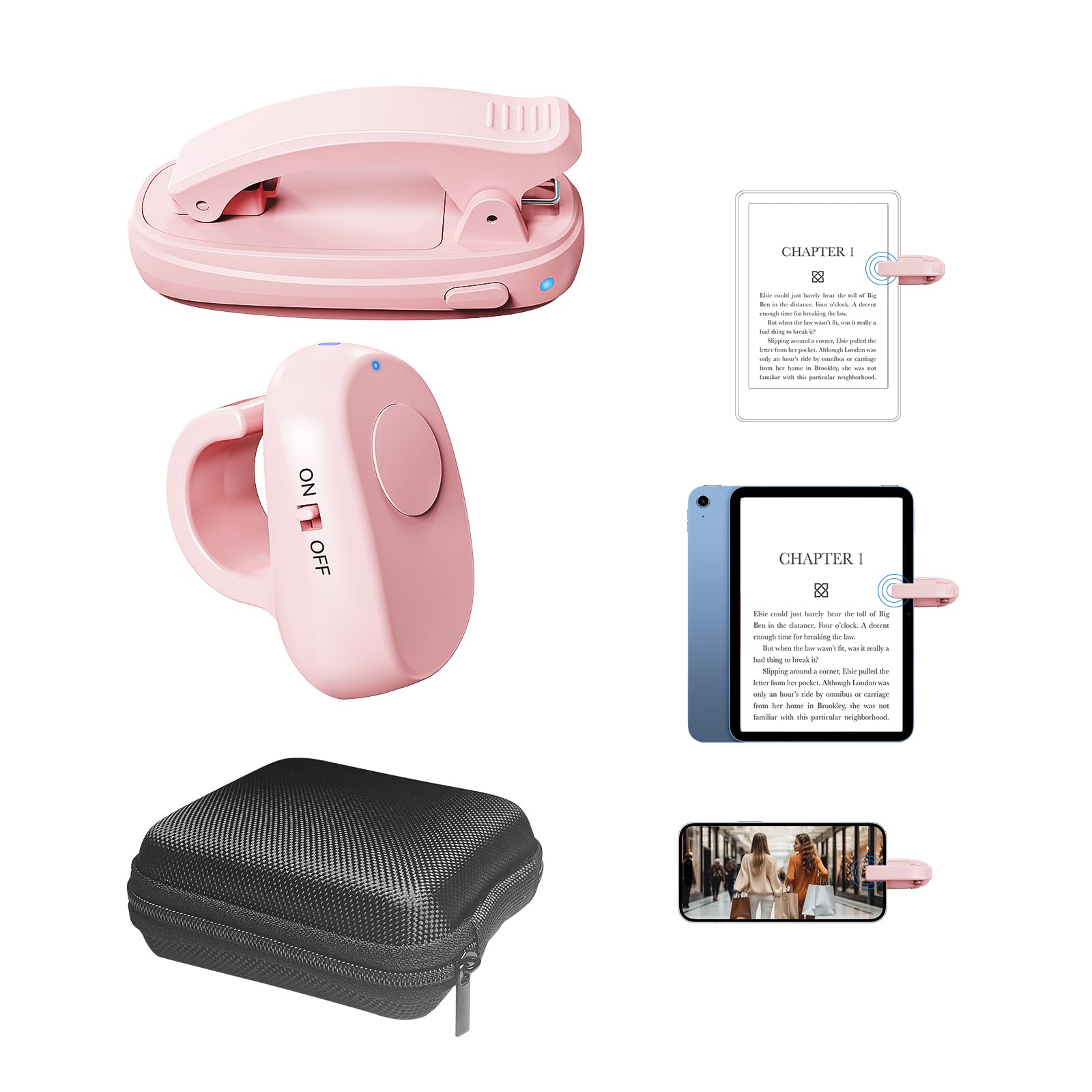 Kindle Page Turner Ring, Remote Control for iPad Tablets eReaders Pink | Kindle Accessories Remote Control for Kindle Paperwhite Oasis Kobo, for Reading in Bed or on The Couch, with Storage Case