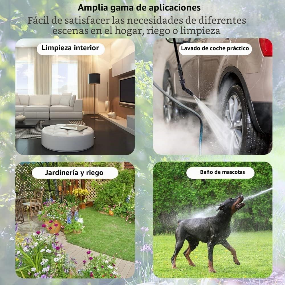 OBEST Pulverizador Eléctrico para Plantas, Recargable y Portátil de Jardín | Con Manguera de 5M y 3 Boquillas Ajustables, Adecuado para Jardines, Patios, Césped