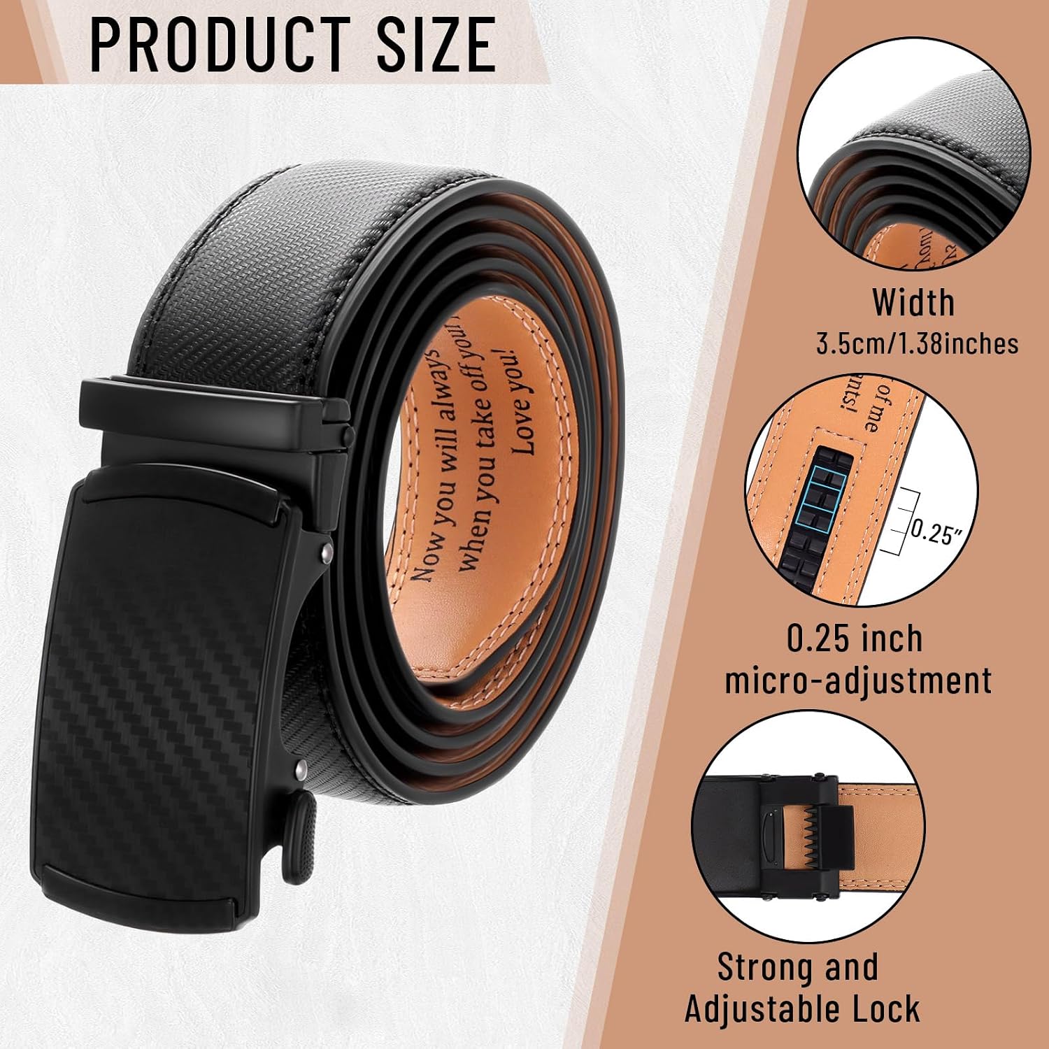 Engraved Mens Ratchet Belt Leather Slide Personalized Belt for Men with Buckle for Husband Wedding Birthday Gift