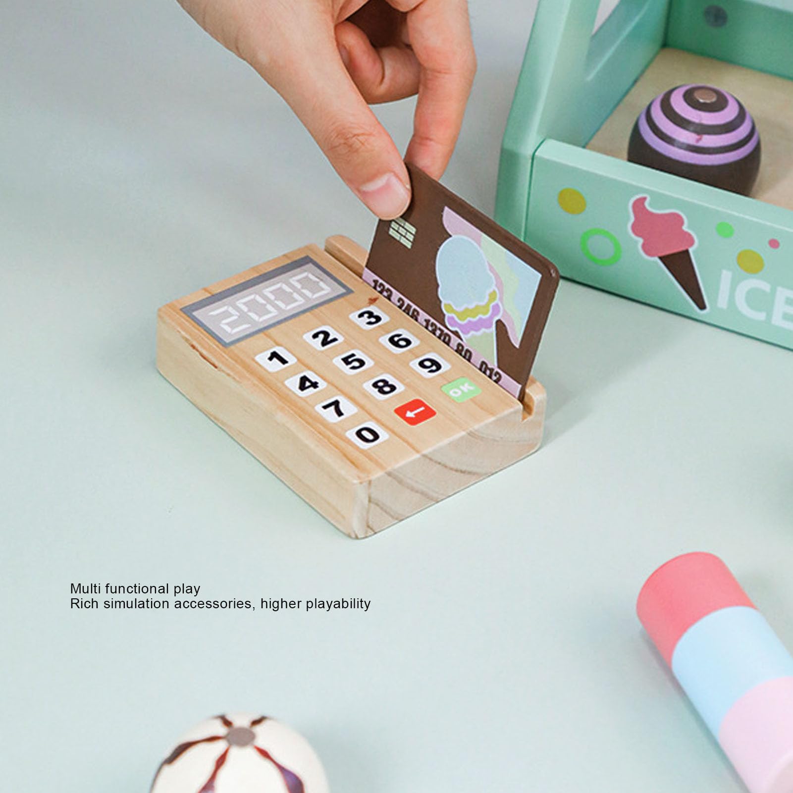 Fockety Juguete de Madera de Helado con Mostrador para Niños, Set de Comida