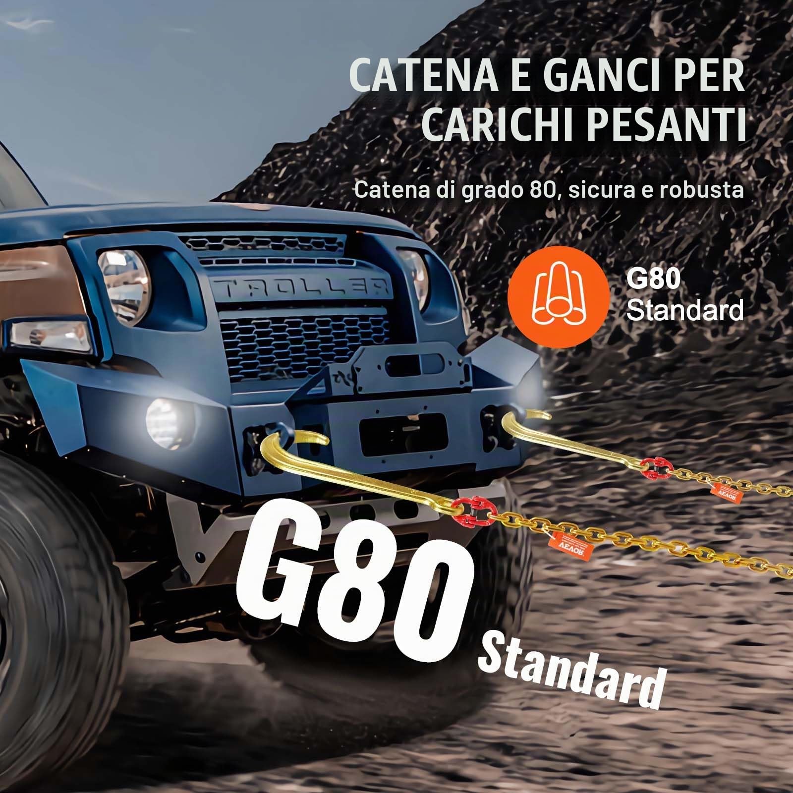 VEVOR Catena da Traino con Gancio a J a Stelo Lungo, 2 Pezzi, Catene per Rimorchio Grado 80 con Gancio RTJ, 8 mm x 180 cm, Capacità Carico max. 2448 kg, per Guasti, Trasporto, Carro Attrezzi, Camion