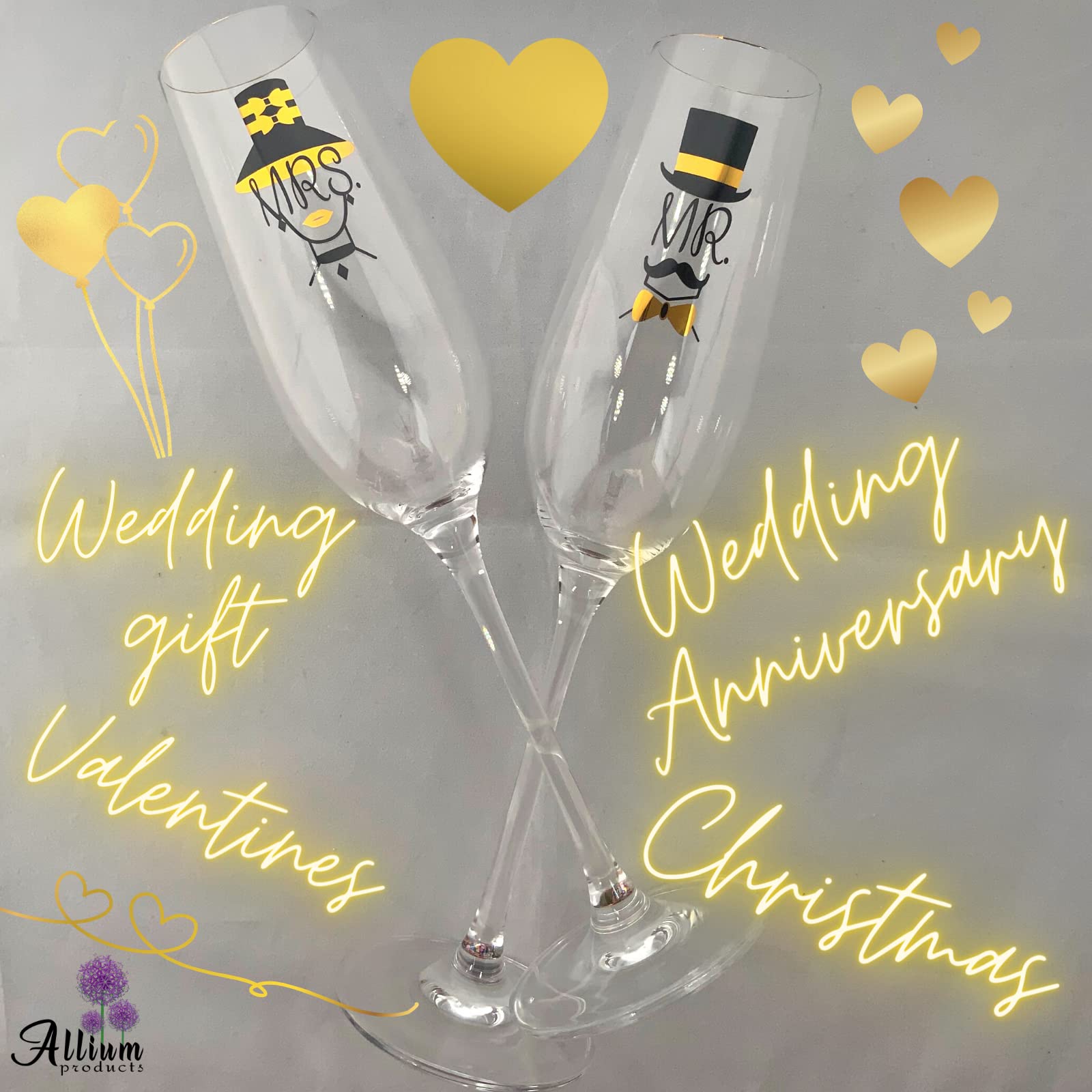 Bicchieri Champagne Mr E Mrs - Set Di 2 Personalizzati | Regalo Matrimonio O Anniversario - Foto 4