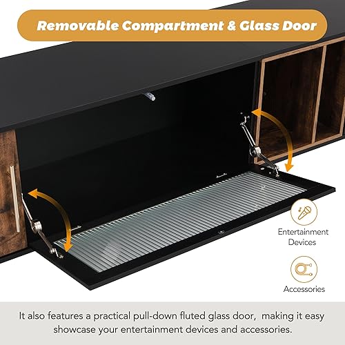 Miniatura 6 de Soporte para televisores modernos de hasta 80 pulgadas, consola multimedia con puertas de vidrio estriadas y espacio de almacenamiento