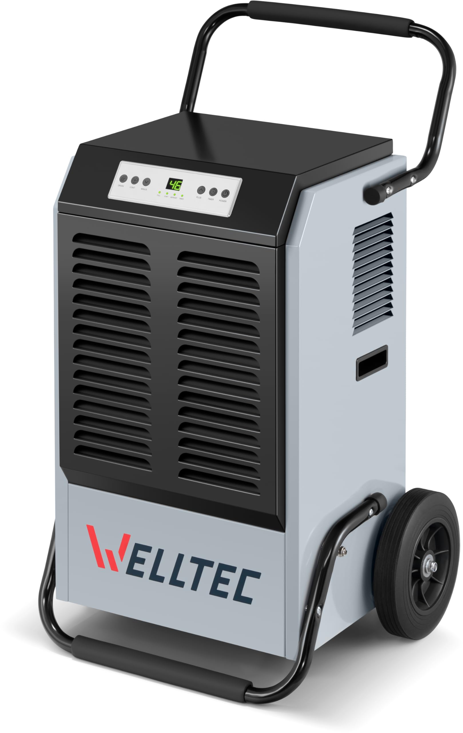 Welltec DHX70 osuszacz powietrza | maks. 70 l/24 h | do pomieszczeń o powierzchni 160 m² | pompa spustowa kondensatu | strumień powietrza maks. 750 m³/h | z wentylatorem przemysłowym welltec FX20