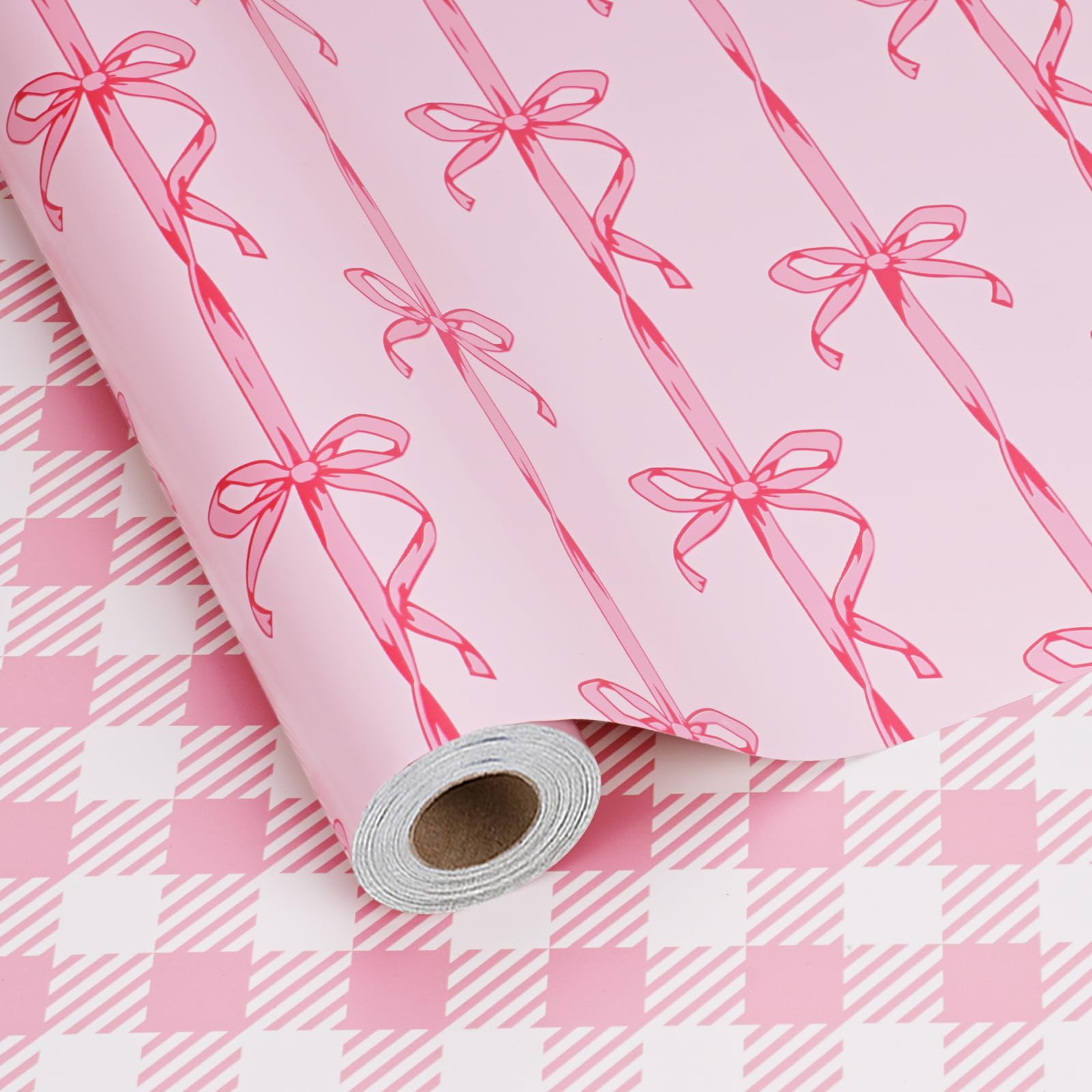 BIOBROWN Pink Bow Wrapping Paper for Girls Birthday Baby Shower Holiday