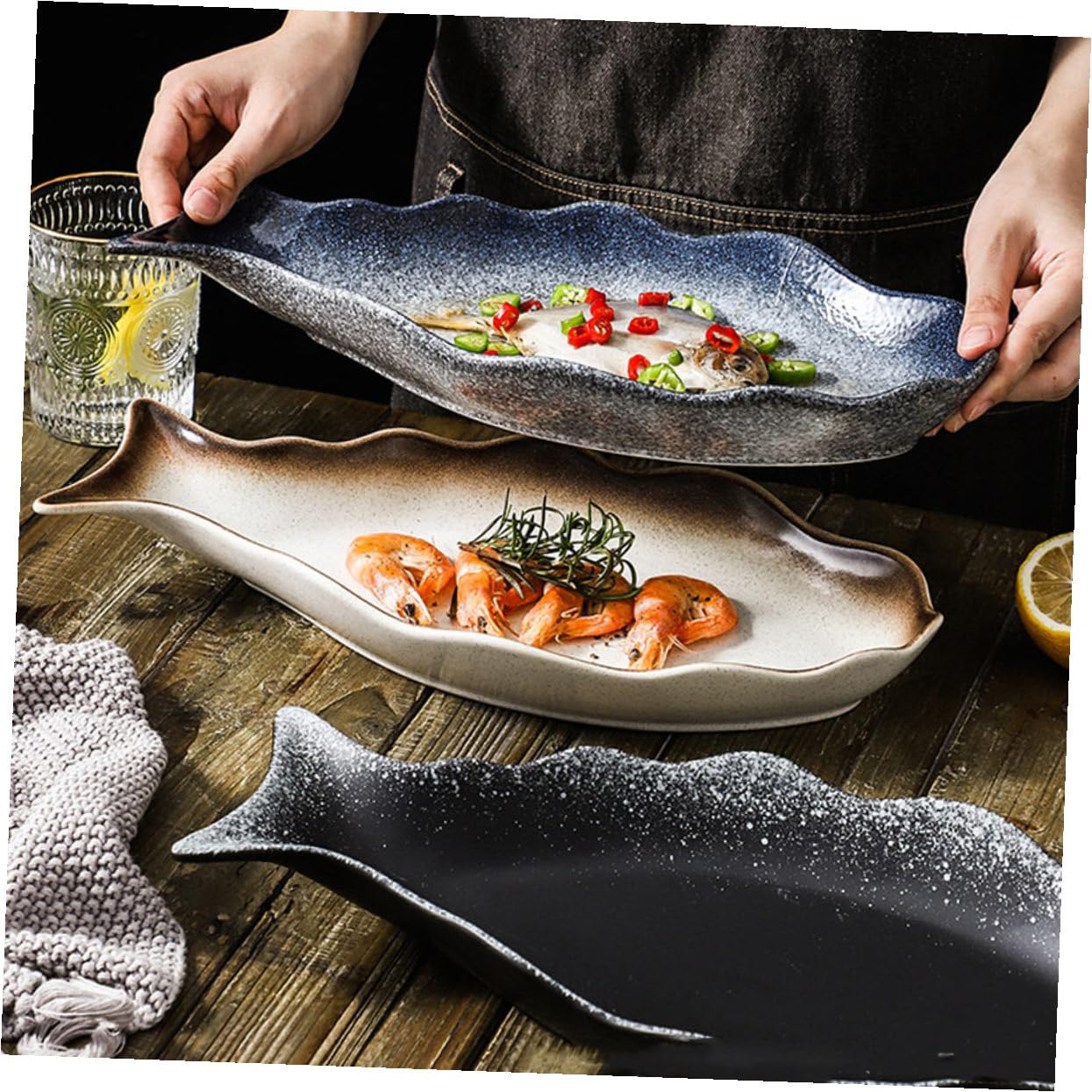 Plato de para Pescado Decorativo y Funcional Color Brillante Superficie Lisa y Pulida Ligero y Compacto para Restaurantes y Hogar Fácil de Limpiar