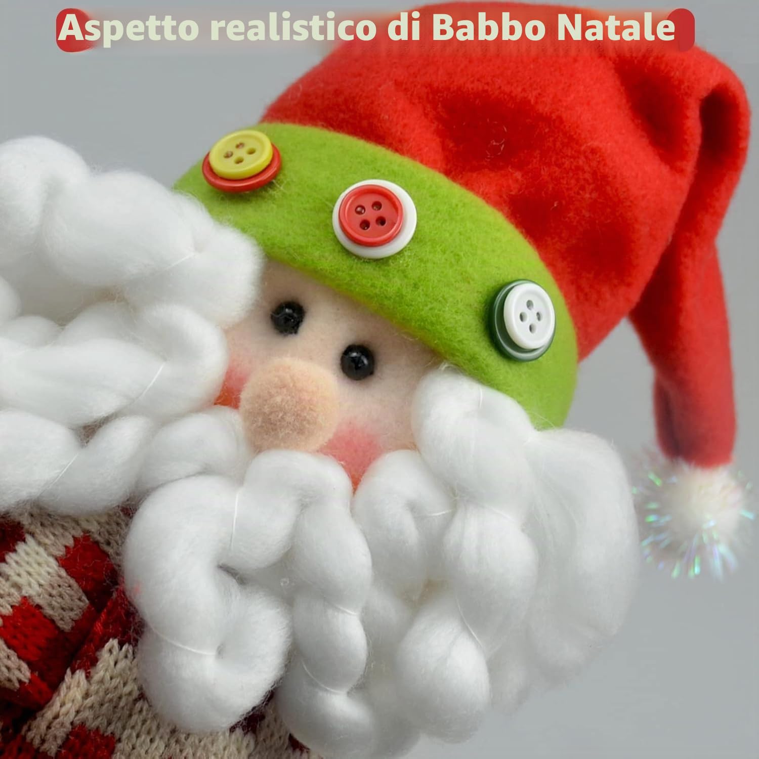 KAHEIGN Punte per Albero di Natale, 33CM Grande Puntale per Albero di Natale di Babbo Natales Cappello a Cilindro con Barba e Giacc Scozzese per Fermatende Bottiglia di Vino Hugger Natales Decorazioni