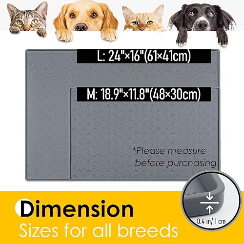 Miniatura 5 de Tapete de silicona para comida para perros y gatos, impermeable, antideslizante, con borde elevado, tapete para alimentación de mascotas, con borde