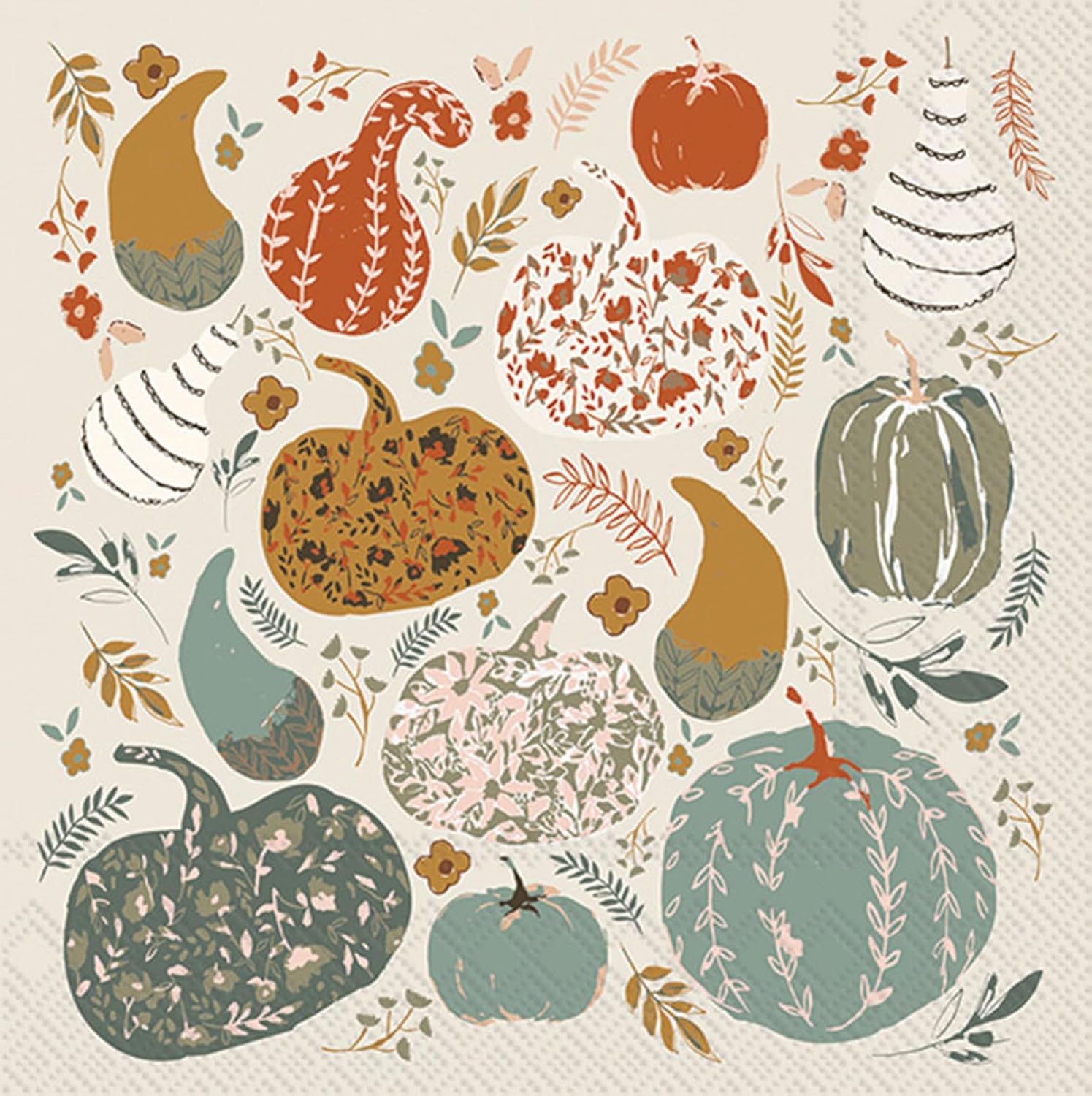 IHR Ideal Home Range Cocktail Napkins Disposable 3-Ply Paper Party Napkin Pack, 5" x 5", Pumpkin Patch Classic, 20-Count