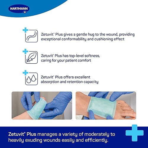 Miniatura 3 de Zetuvit Plus Apósito superabsorbente para heridas  Almohadillas estériles de alta absorción (no adhesivassin borde) para exudado moderado a pesado