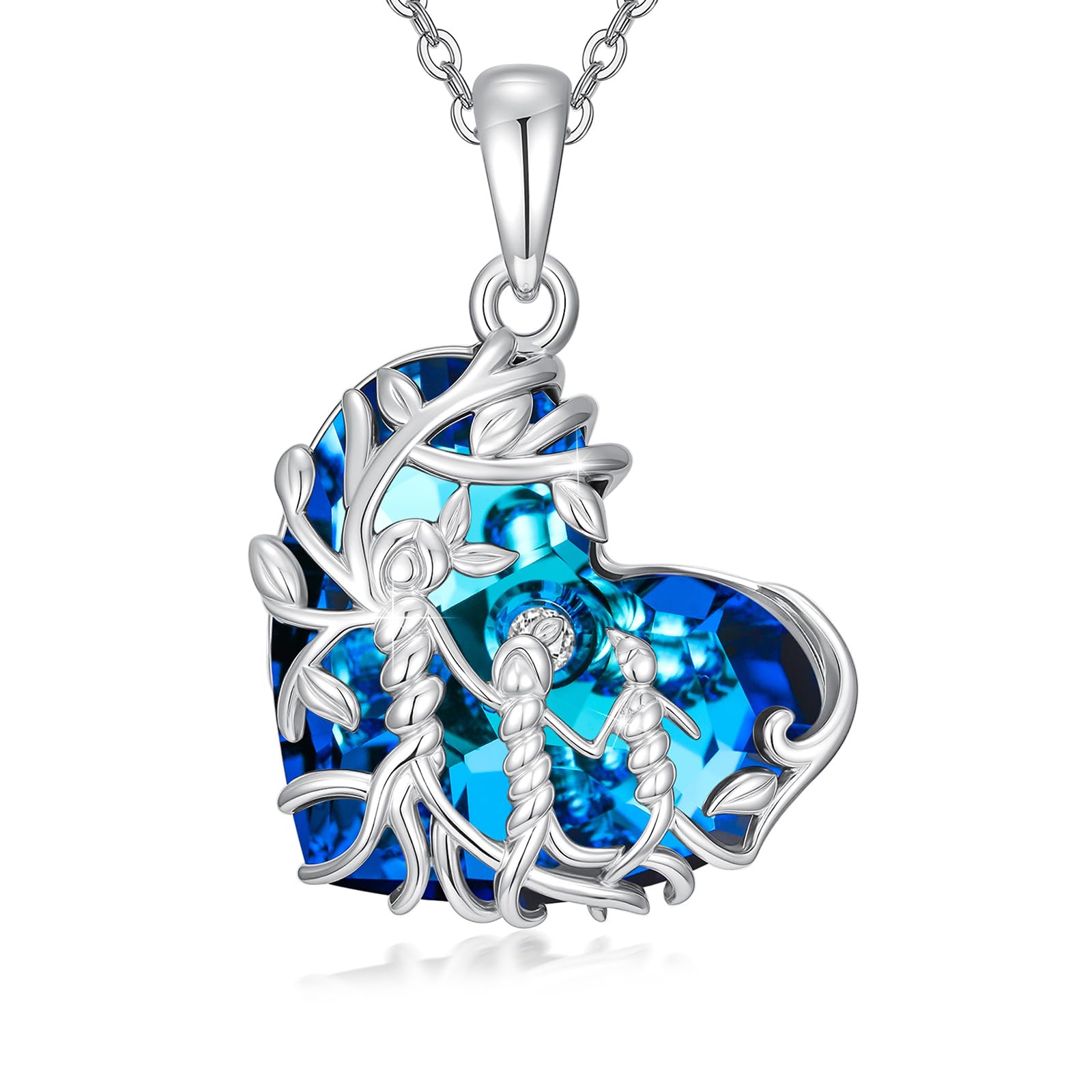 Damen Baum des Lebens Halskette 925 Sterling Silber Mutter Tochter/Sohn Lebensbaum Familie Herz Anhänger Schmuck Geschenke für Mama
