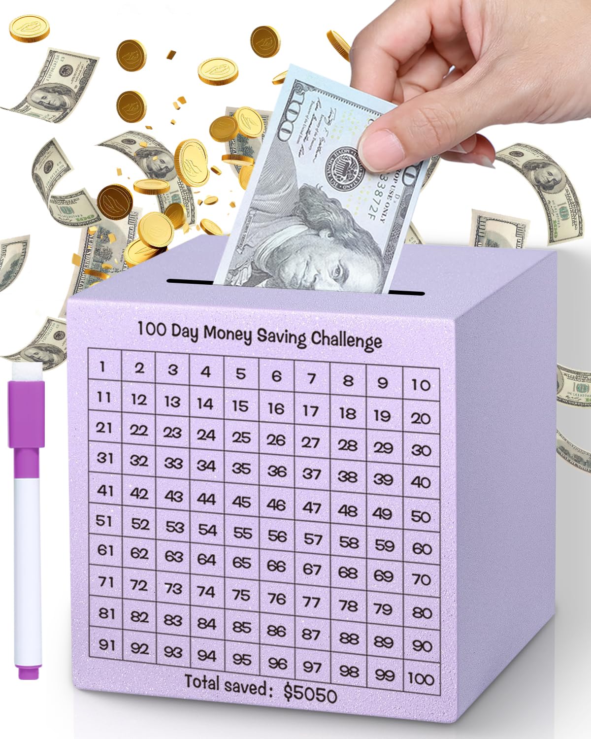 100 Saving challenge デザイン⑫ Box ver. Amazon.com: Money Saving Box, Unbreakable Piggy Bank for