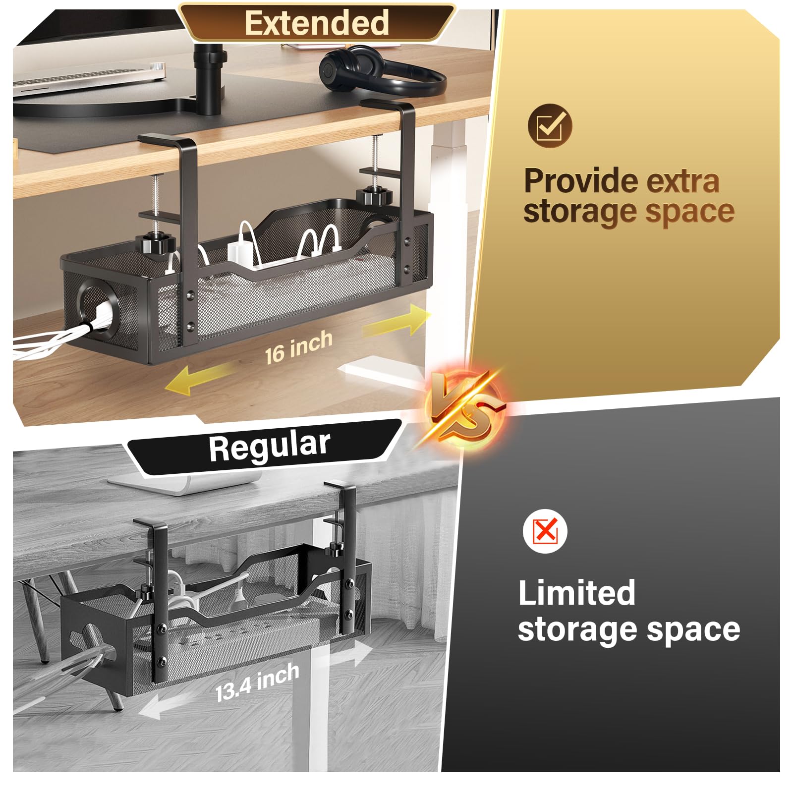 Under Desk Cable Management Tray No Drill Wire Management