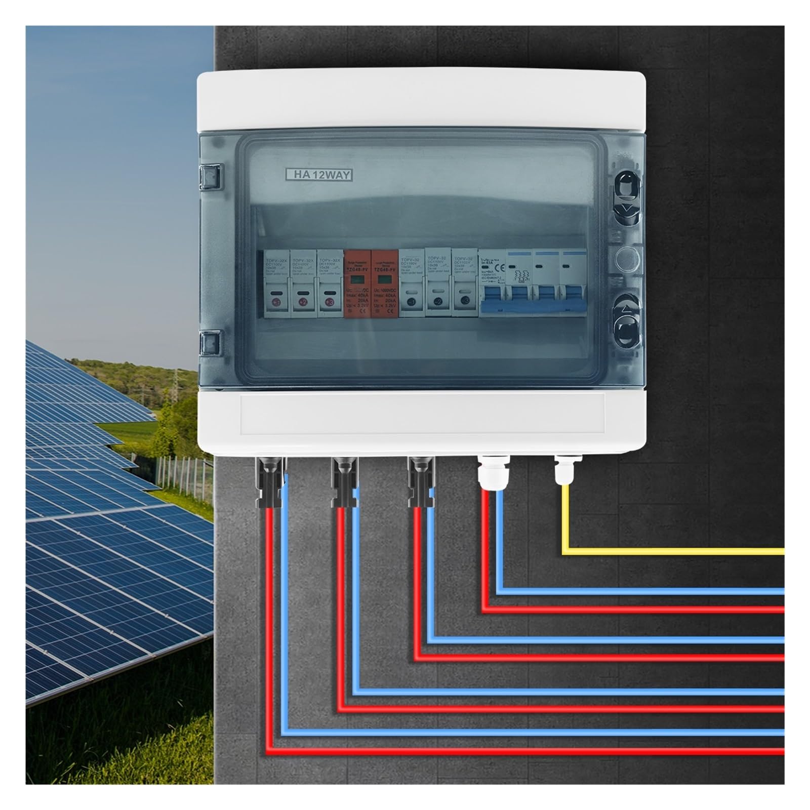 RWRAPS Boîte de Combinaison Solaire photovoltaïque PV avec Protection Contre la Foudre, 3 entrées 1 Sortie, fusible DC 1000V, boîte étanche IP65 12 Voies (Size : 63A DC)
