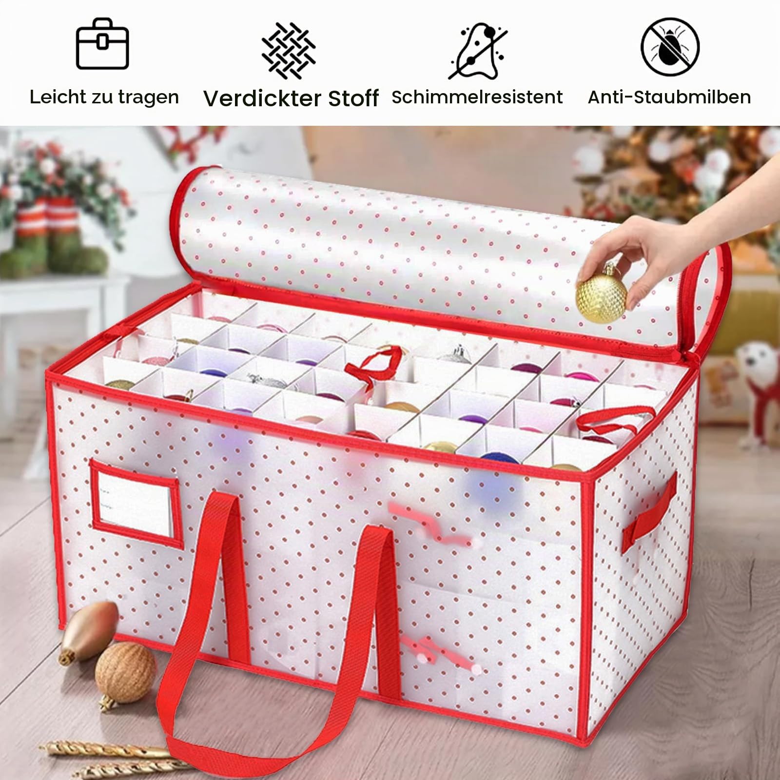 Weihnachtskugeln Aufbewahrung, XL Aufbewahrungsbox für Weihnachtskugeln mit Verstellbaren Trennwänden aus Papier 128 Fächer für Weihnachtsdekorationen oder Dekorationen, Weihnachtskugeln