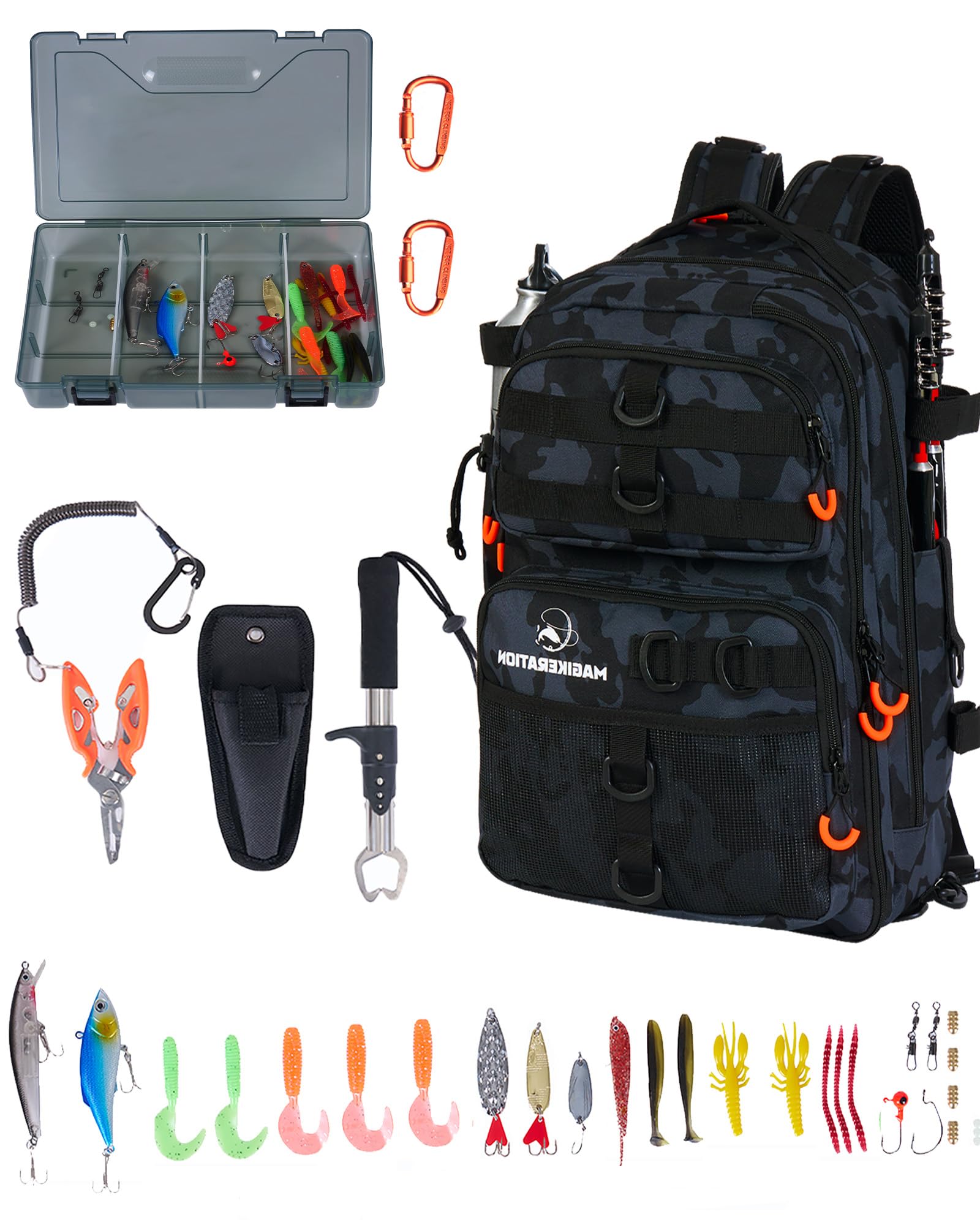 Fishing Backpack with Rod Holders,900D Oxford Water-Resistant Fishing Gear,42L Large Storage Tackle Bag for Men