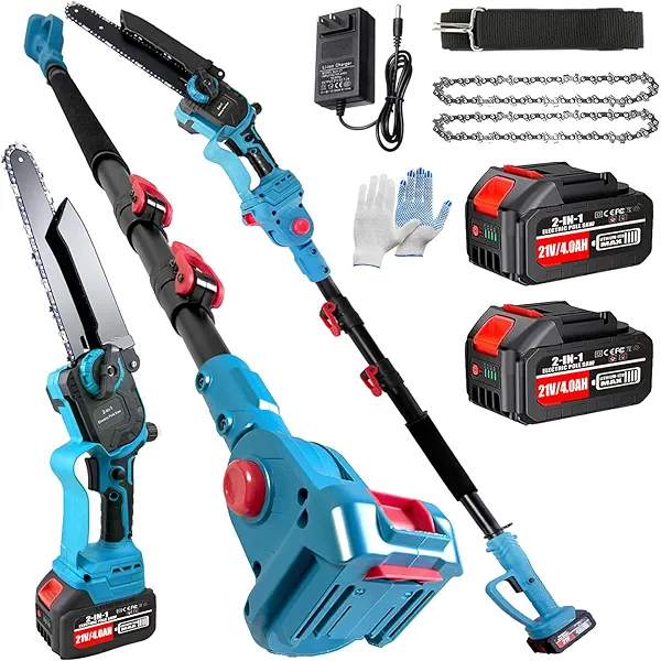2-In-1 Electric Pole Saws for Tree Trimming, 8 Inch Mini Chainsaw with Extension Pole and 2×4.0Ah Battery Powered, Max 16FT Cordless Pole Saw, Brushless Motor, Tree Trimmer Limb Branch Cutter Pruner
