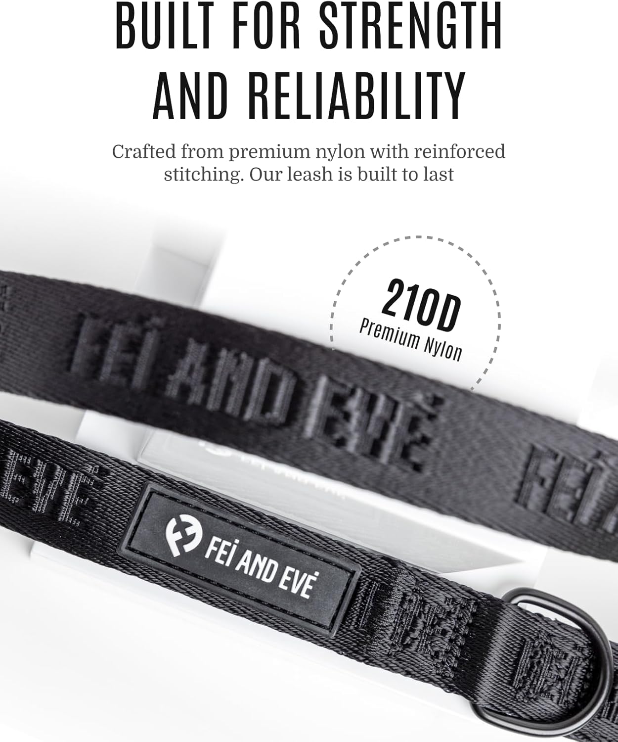 Fei & Eve Classic Dog Leash - 6FT, Dual Padded Handles, 360° Swivel Hook, Heavy Duty 210D Nylon - No-Pull Design with Traffic Control Handle - for Small/Medium/Large Dogs, Black