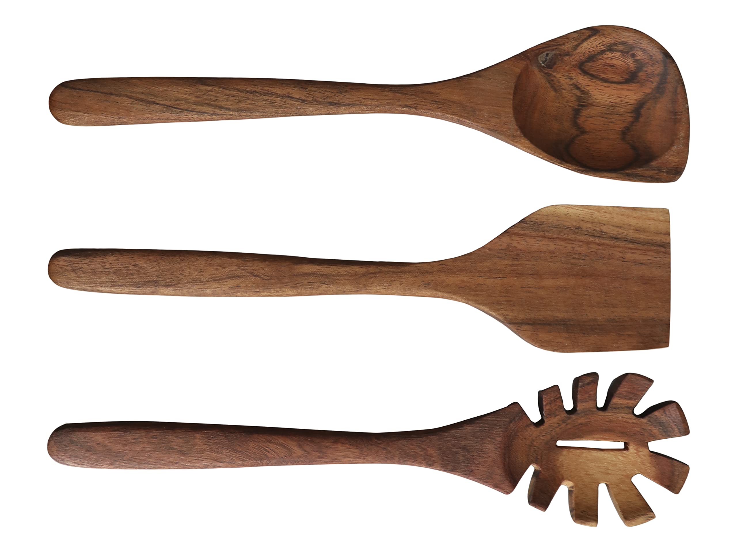 Küchenutensilien Laon Set 3-teilig Akazienholz Pfannenwender Servierlöffel Rührlöffel Spaghettilöffel, H1,5/L31/B7,5 cm natur