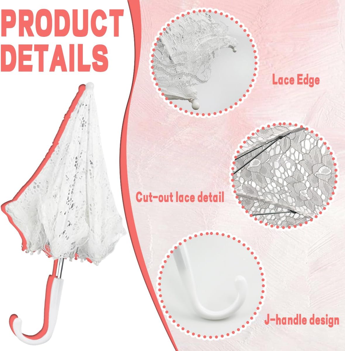 2 White Lace Embroidery Umbrella for Girls,Wedding Umbrellas,White Craft Parasol for Bridal Party,Pet Decoration Umbrella,For Wedding Decoration, Flower Girl,vintage photo shoot props - Image 3