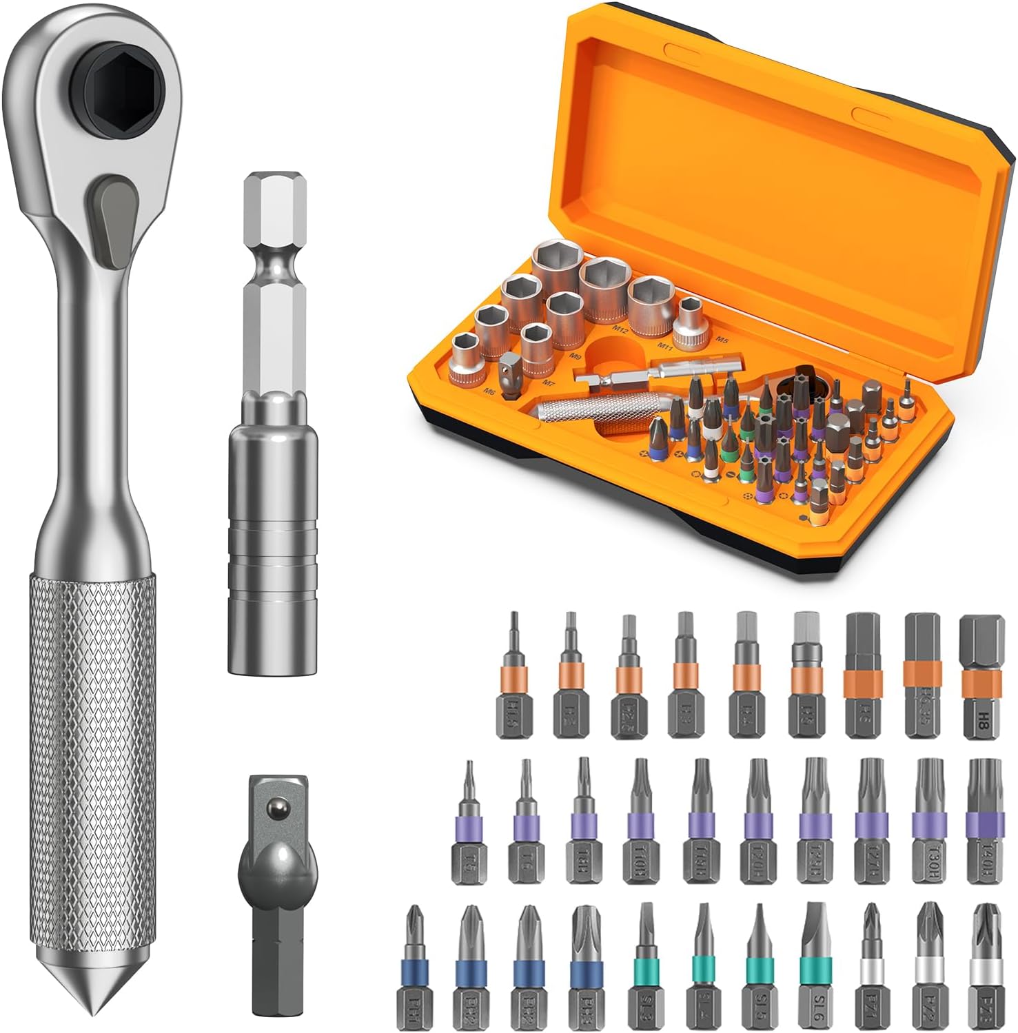 Ratchet Screwdriver Set, 42 in 1 Torque Screwdriver Socket Set, DIY Torque Wrench with Flexible Shaft Extension Rod, Portable Repair Tool Kit for Home, Bike, Motorcycle Repairs