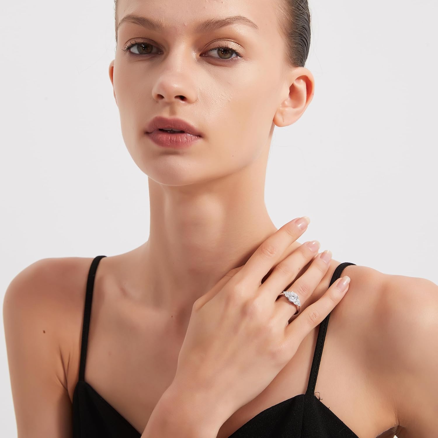 THELANDA 2CT Genuine Moissanite or Simulated Diamond Sterling Silver Three Stone Style Cluster Promise Engagement Ring For Women