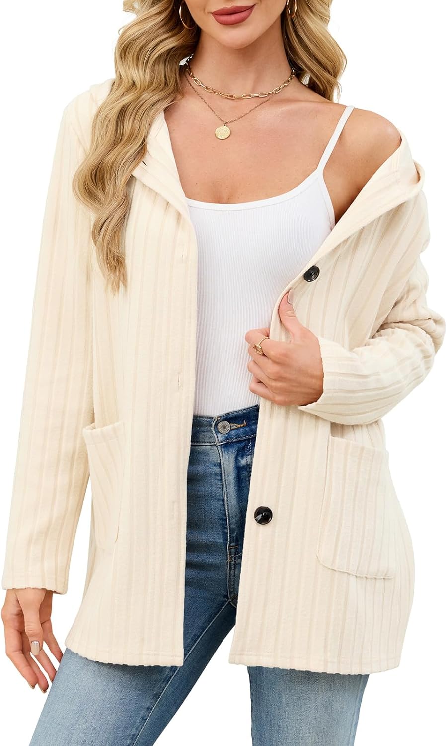 Viracy Cardigan Sweaters for Women Hoodies Long Sleeve Button Down Open Front Business Casual Outfits with Pockets - Image 5