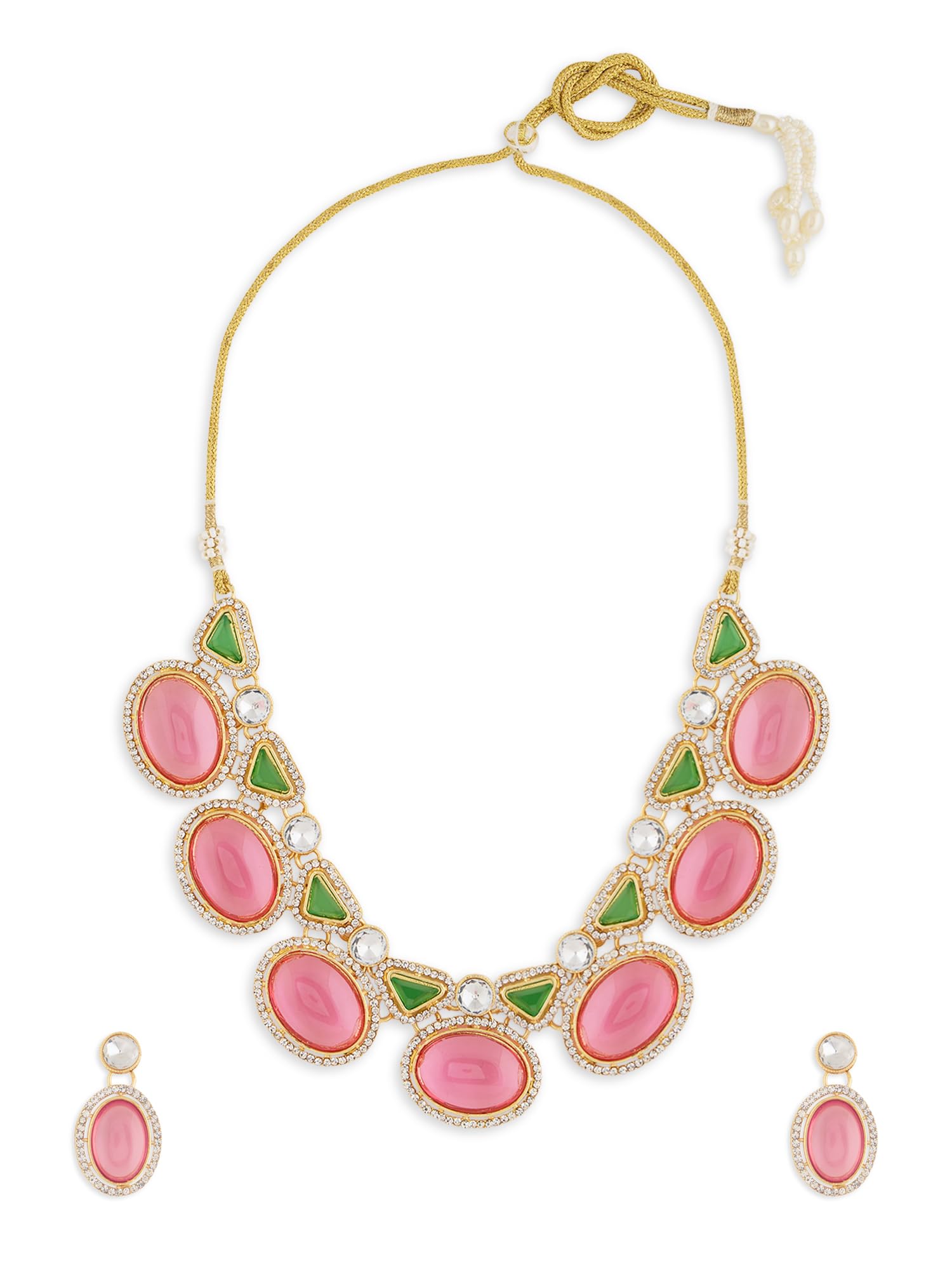 ZAVERI PEARLS Pink Green Stones Austrian Diamonds Embellished Necklace & Earring Set For Women-ZPFK18059 (B0D3Q3LGD2) Amazon Price History, Amazon Price Tracker