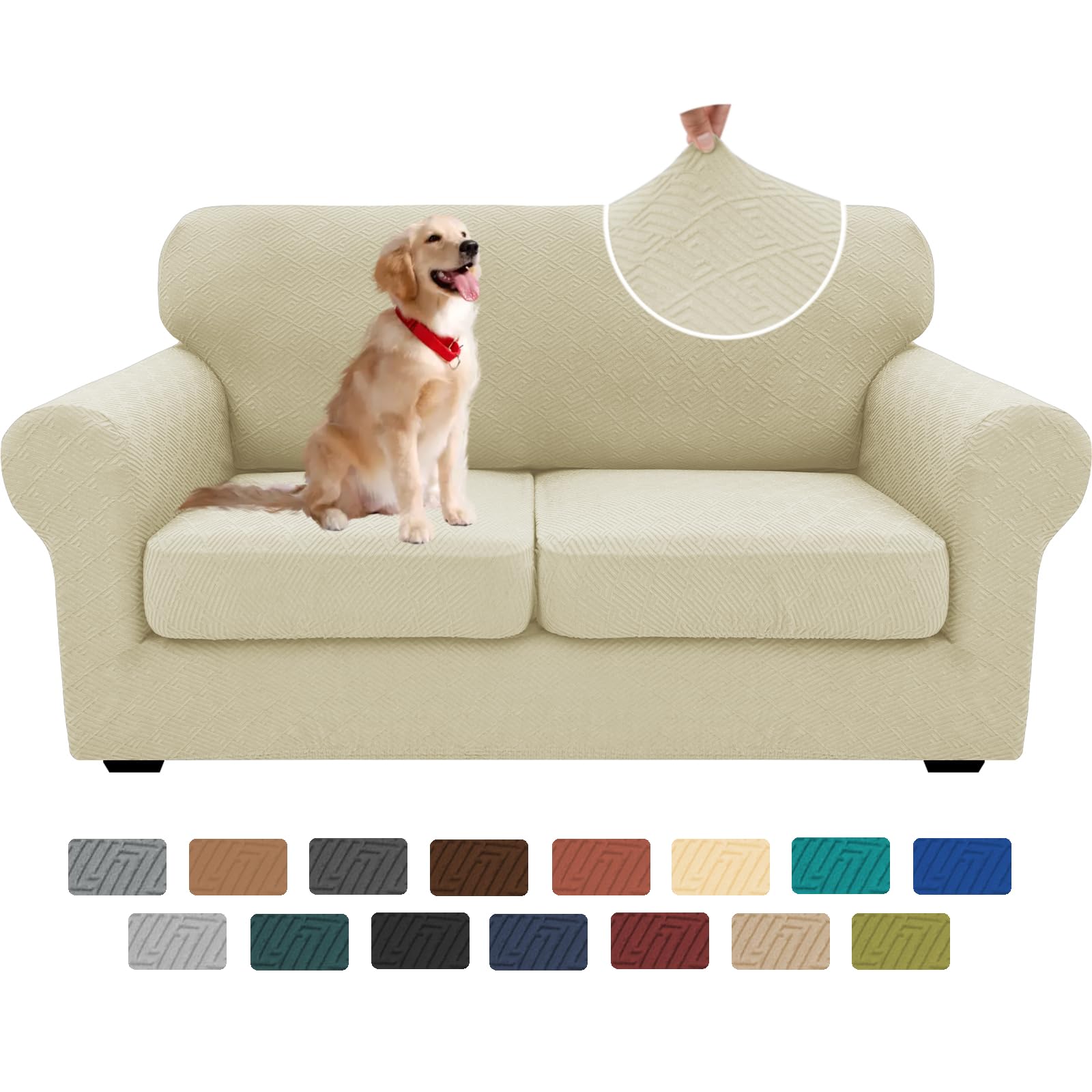 Photo 1 of XINEAGE New 3 Pieces Couch Covers for 2 Cushion Sofa Super Stretch Loveseat Slipcover Pet Dog Universal Slip Cover Anti Slip Love Seat Furniture Protector (Light Beige, 55"-69")